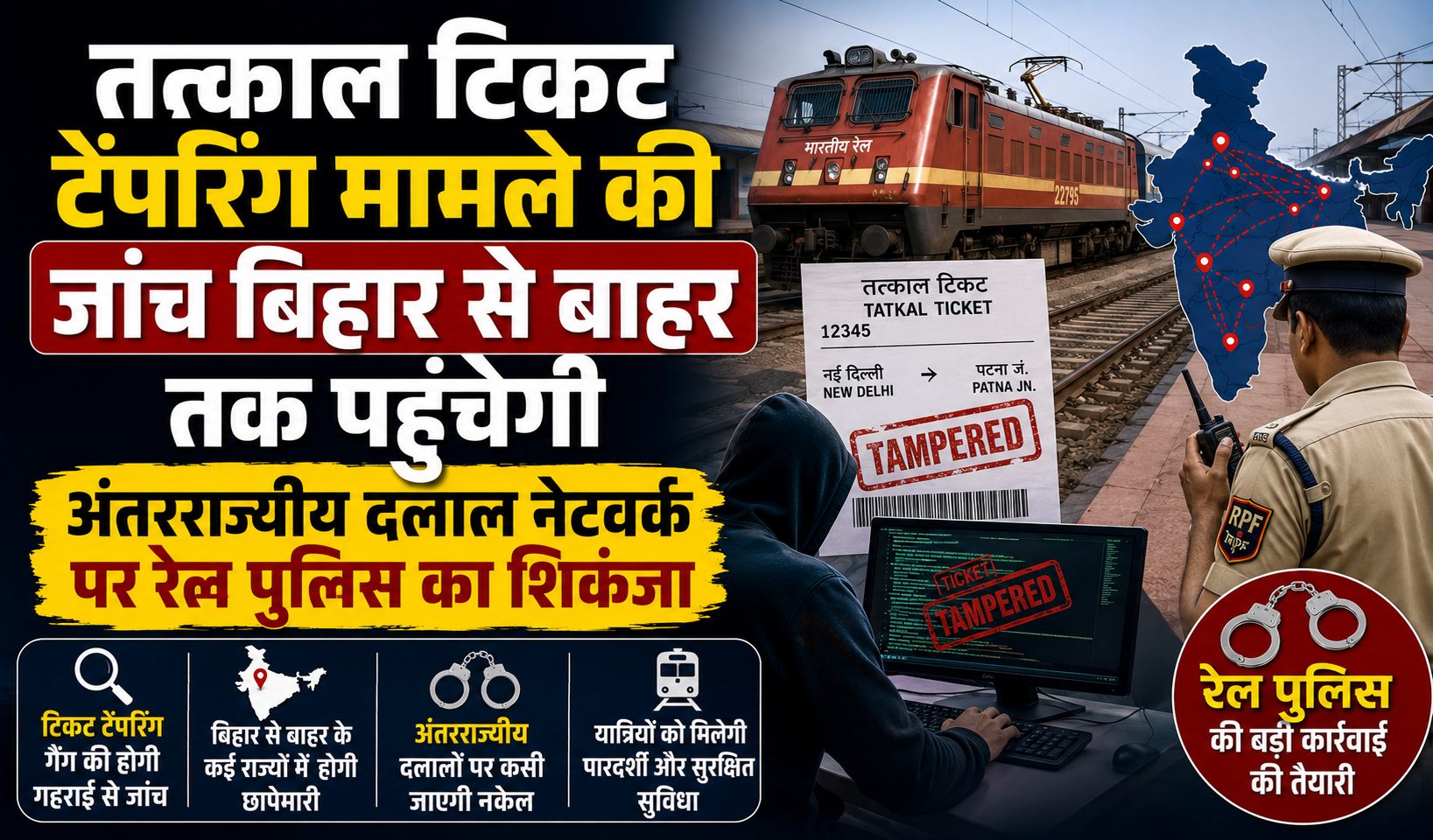 तत्काल टिकट टेंपरिंग मामले की जांच बिहार से बाहर तक पहुंचेगी, अंतरराज्यीय दलाल नेटवर्क पर रेल पुलिस का शिकंजा