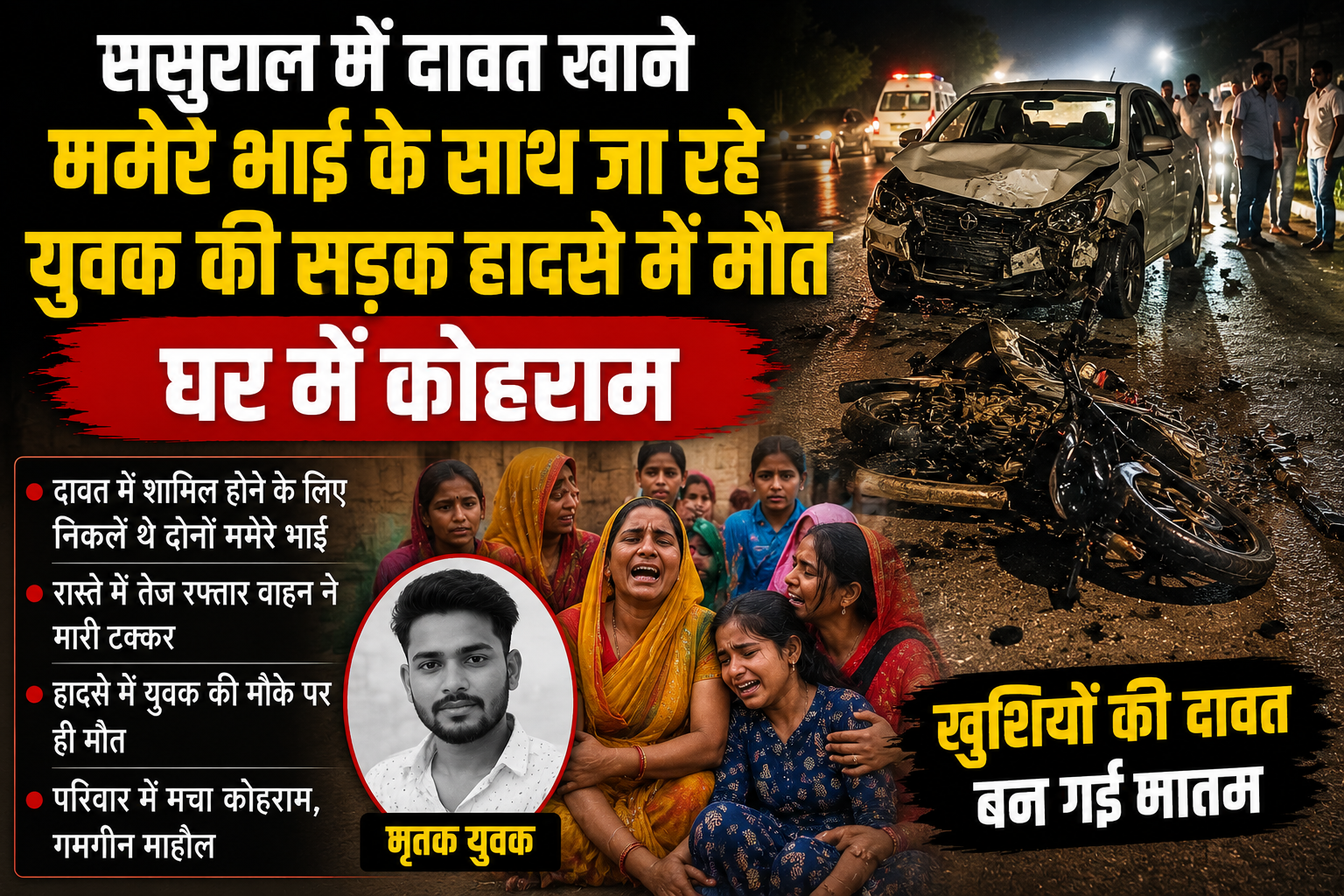 ससुराल में दावत खाने ममेरे भाई के साथ जा रहे युवक की सड़क हादसे में मौत, घर में कोहराम