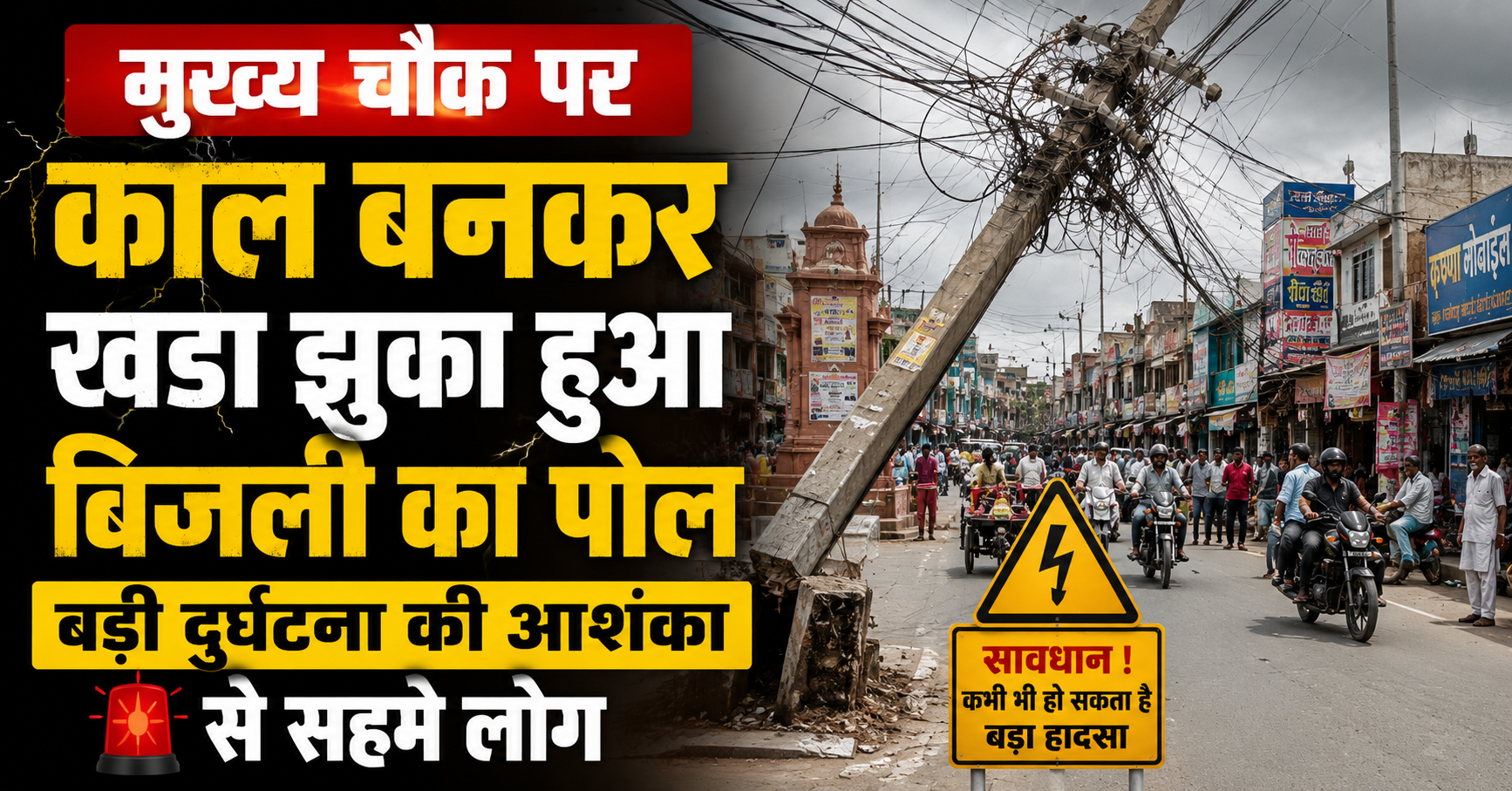 सुल्तानगंज: मुख्य चौक पर काल बनकर खड़ा झुका हुआ बिजली का पोल, बड़ी दुर्घटना की आशंका से सहमे लोग