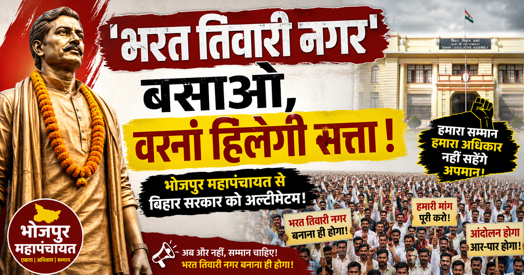 भरत तिवारी नगर' बसाओ, वर्ना हिलेगी सत्ता! भोजपुर महापंचायत से बिहार सरकार को अल्टीमेटम!