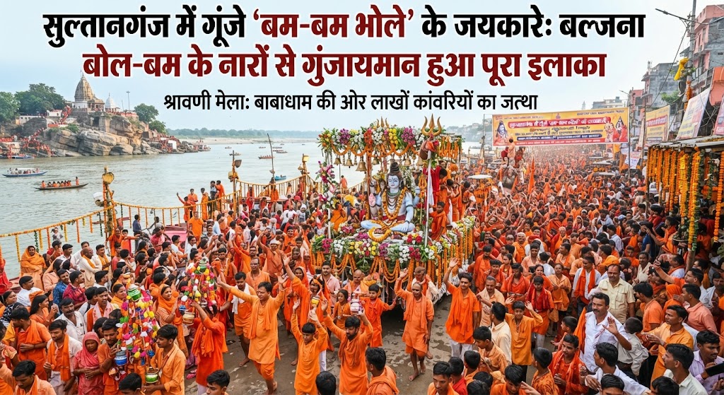 सुल्तानगंज में गूंजे 'बम-बम भोले' के जयकारे; पटना सिटी से आया 54 फीट लंबा भव्य कांवर आकर्षण का केंद्र, गंगा में डुबकी लगाकार कांवरियों ने किया जल संकल्प