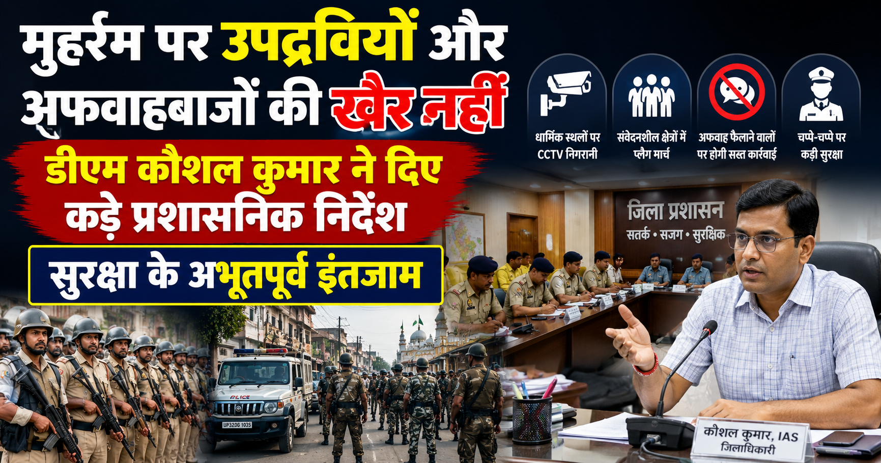 No Mercy for Miscreants and Rumor-Mongers on Muharram; DM Kaushal Kumar Issues Strict Administrative Directives, Unprecedented Security Arrangements in Place