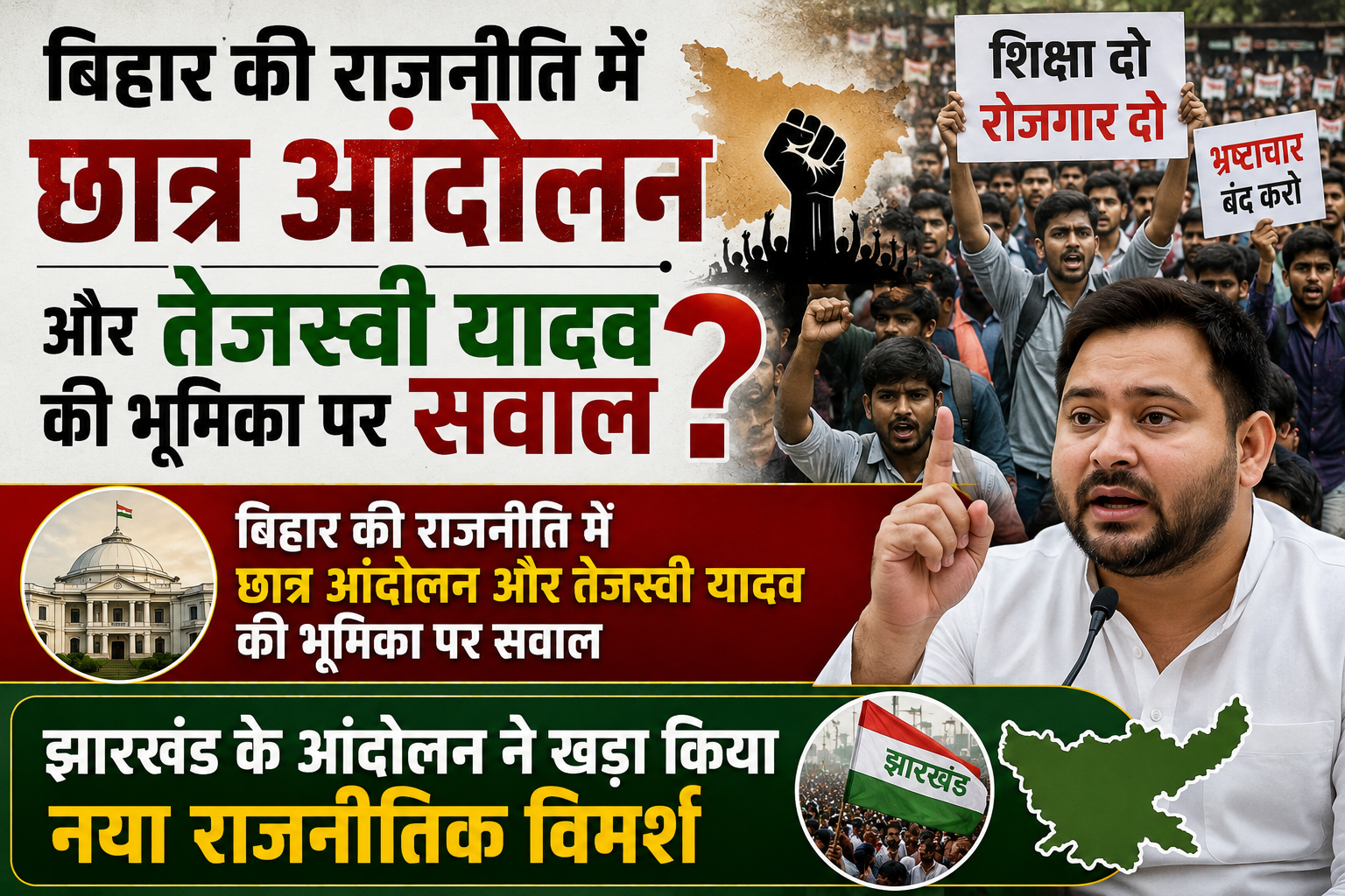 बिहार की राजनीति में छात्र आंदोलन और तेजस्वी यादव की भूमिका पर सवाल, झारखंड के आंदोलन ने खड़ा किया नया राजनीतिक विमर्श