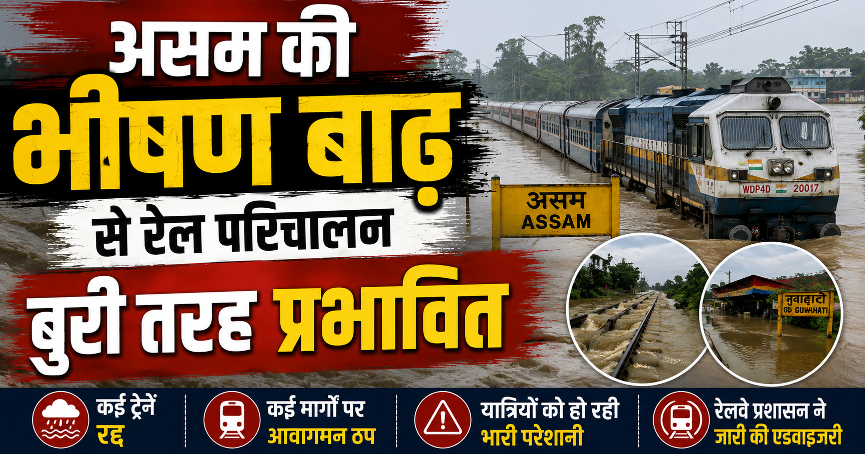 असम की भीषण बाढ़ से रेल परिचालन बुरी तरह प्रभावित; कटिहार मंडल के अंतर्गत छह से अधिक ट्रेनें रद्द, भागलपुर से असम जाने वाली दो ट्रेनों पर मंडराया संशय