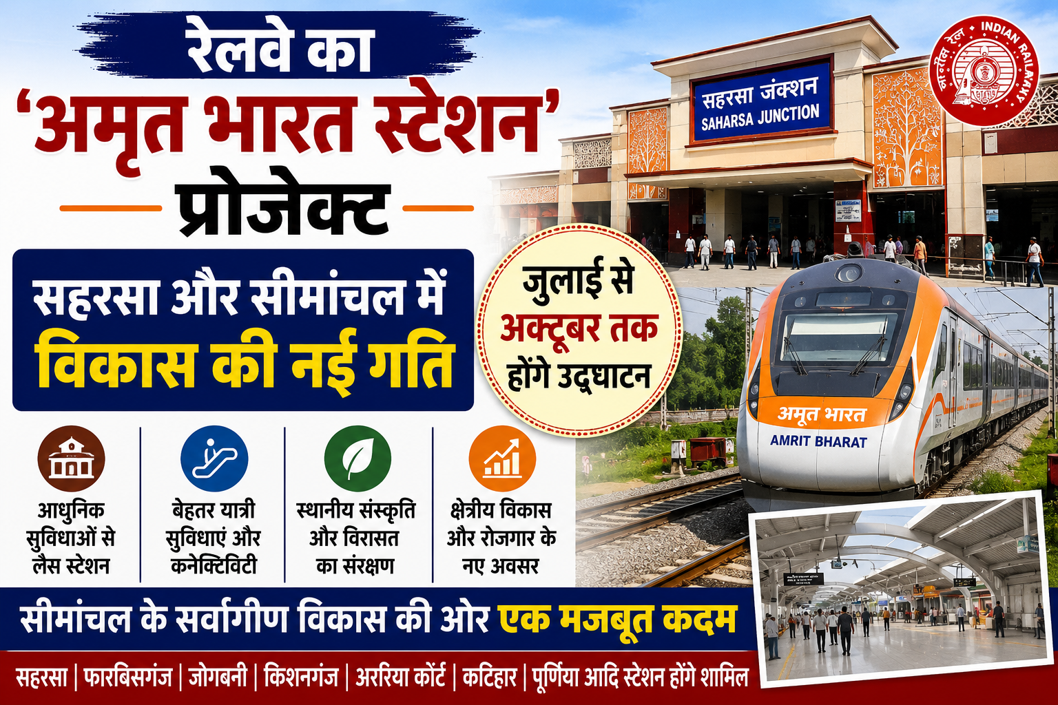रेलवे का 'अमृत भारत स्टेशन' प्रोजेक्ट: सहरसा और सीमांचल में विकास की नई गति, जुलाई से अक्टूबर तक होंगे उद्घाटन