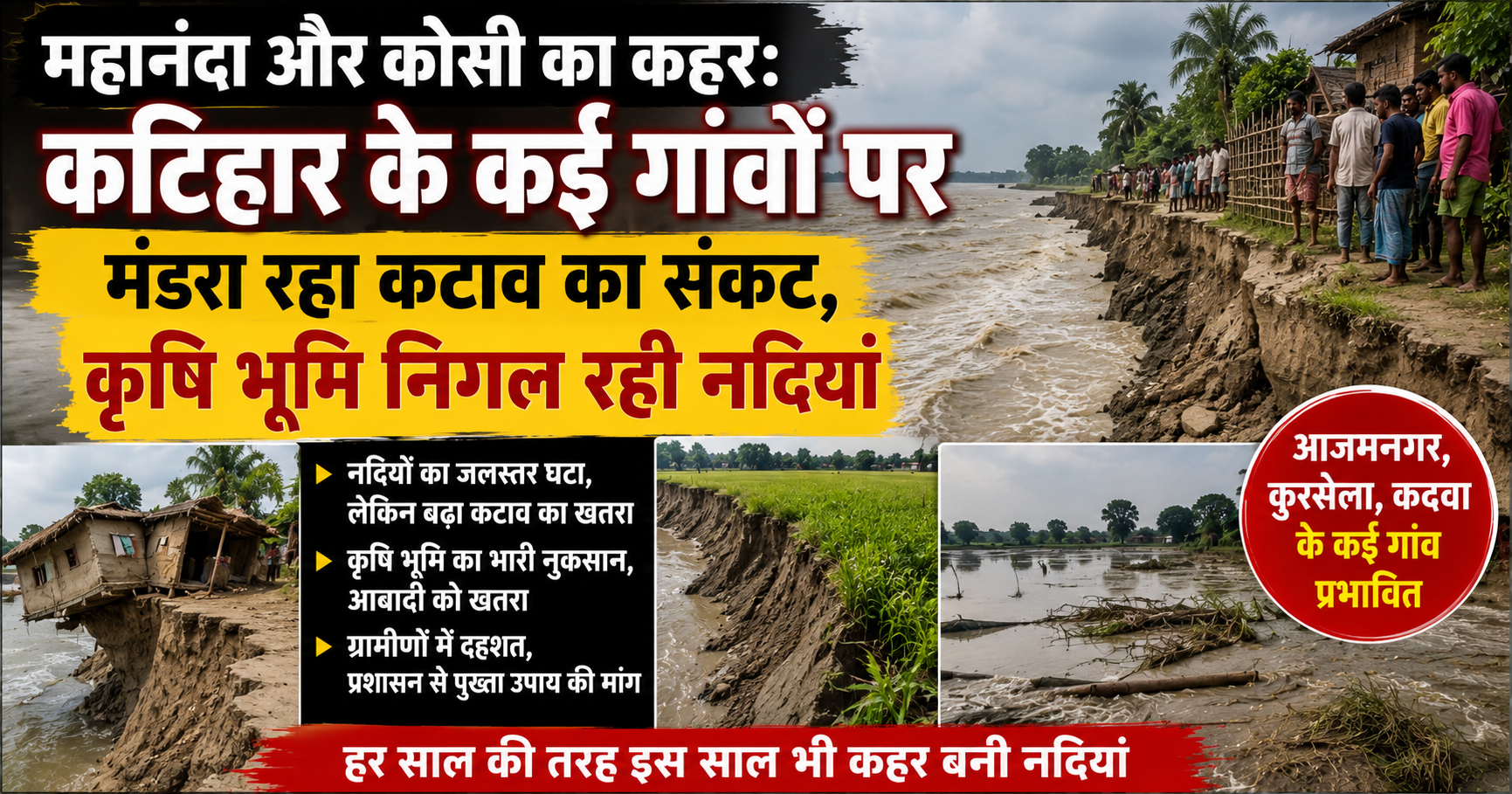 महानंदा और कोसी का कहर: कटिहार के कई गांवों पर मंडरा रहा कटाव का संकट, कृषि भूमि निगल रही नदियां