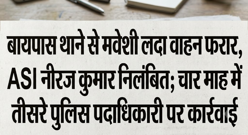 बायपास थाने से मवेशी लदा वाहन फरार, ASI नीरज कुमार निलंबित; चार माह में तीसरे पुलिस पदाधिकारी पर कार्रवाई