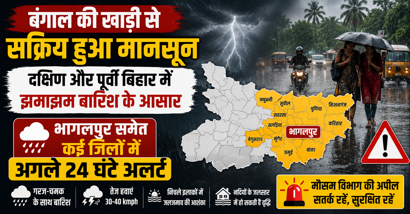 बंगाल की खाड़ी से सक्रिय हुआ मानसून, दक्षिण और पूर्वी बिहार में झमाझम बारिश के आसार; भागलपुर समेत कई जिलों में अगले 24 घंटे अलर्ट