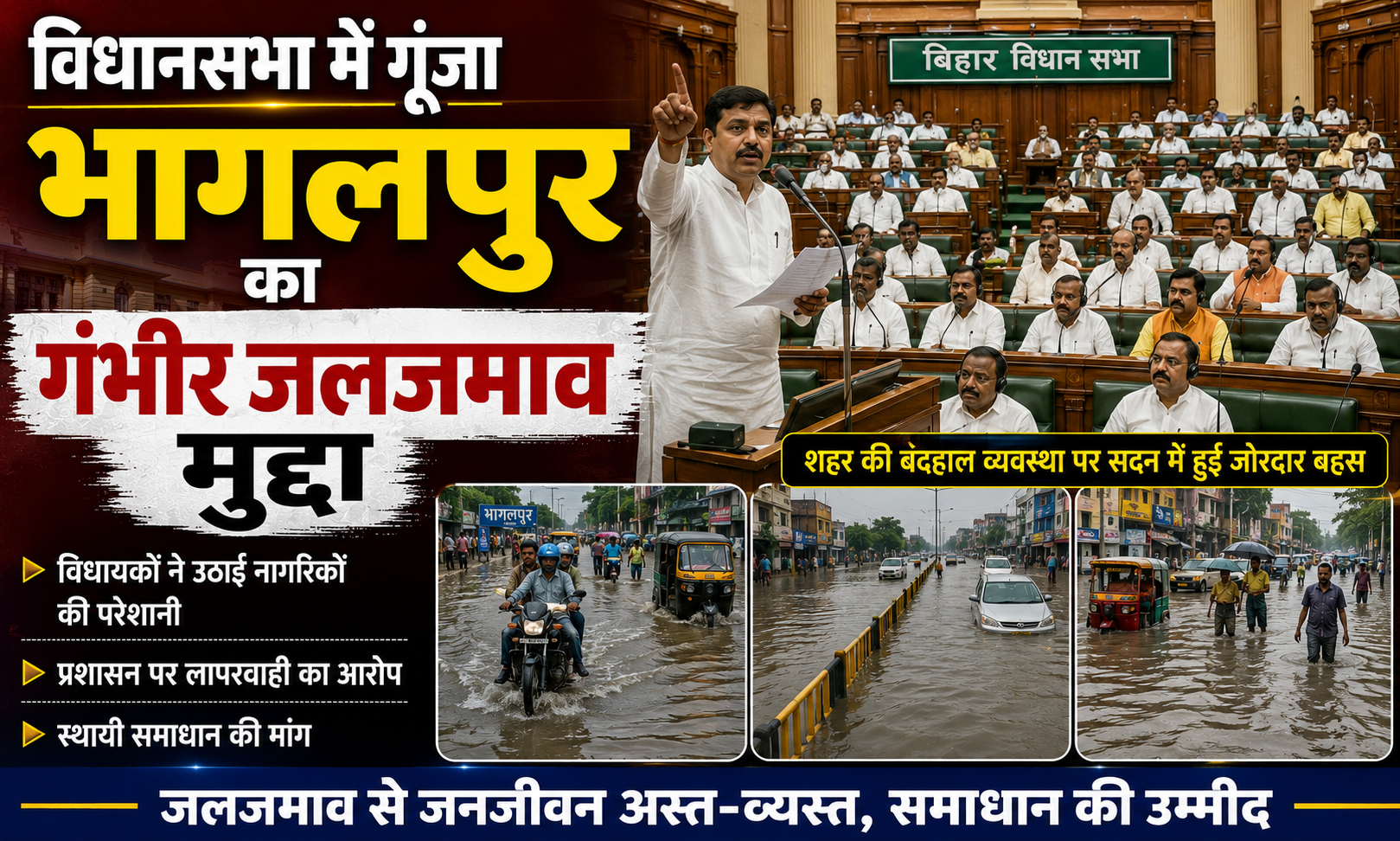 विधानसभा में गूंजा भागलपुर का गंभीर जलजमाव मुद्दा; विधायक रोहित पांडेय ने उठाया 'हथिया नाला' का मामला, सरकार से 'स्टॉर्म वाटर ड्रेनेज योजना' पर मांगा जवाब