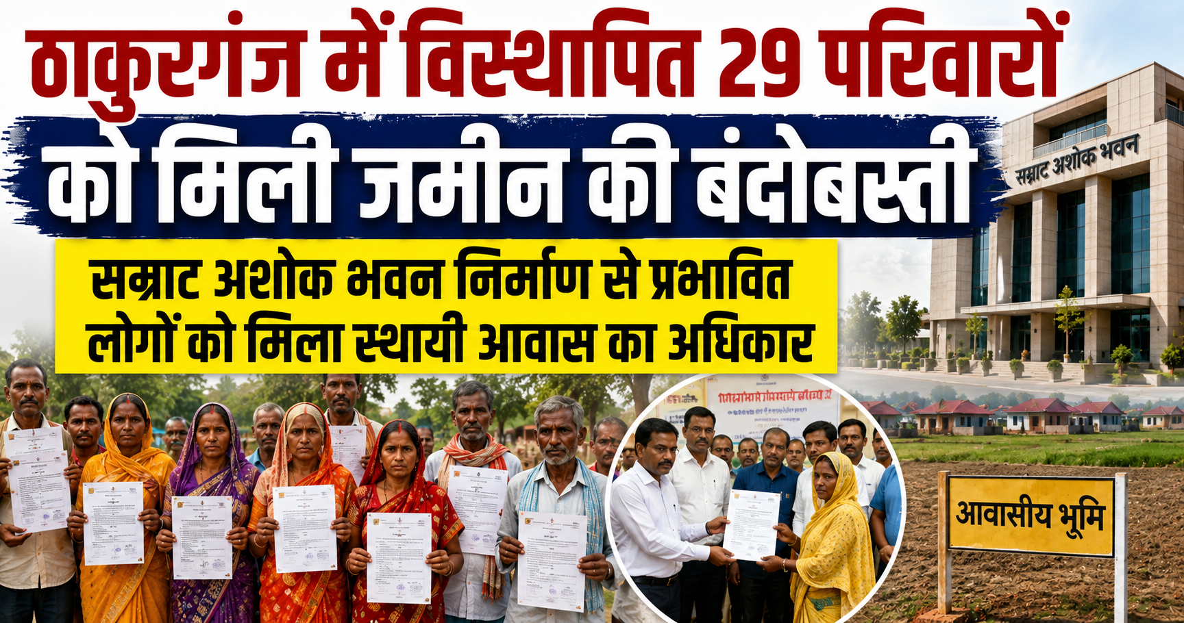 ठाकुरगंज में विस्थापित 29 परिवारों को मिली जमीन की बंदोबस्ती, सम्राट अशोक भवन निर्माण से प्रभावित लोगों को मिला स्थायी आवास का अधिकार