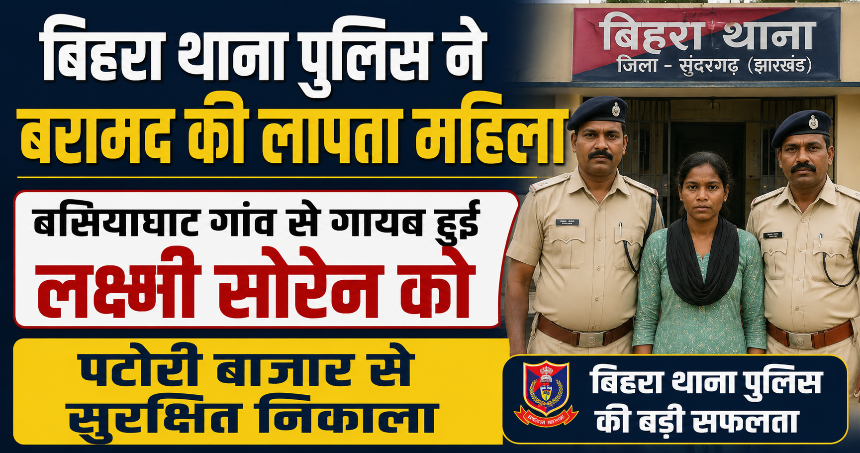 बिहरा थाना पुलिस ने बरामद की लापता महिला, बसियाघाट गांव से गायब हुई लक्ष्मी सोरेन को पटोरी बाजार से सुरक्षित निकाला