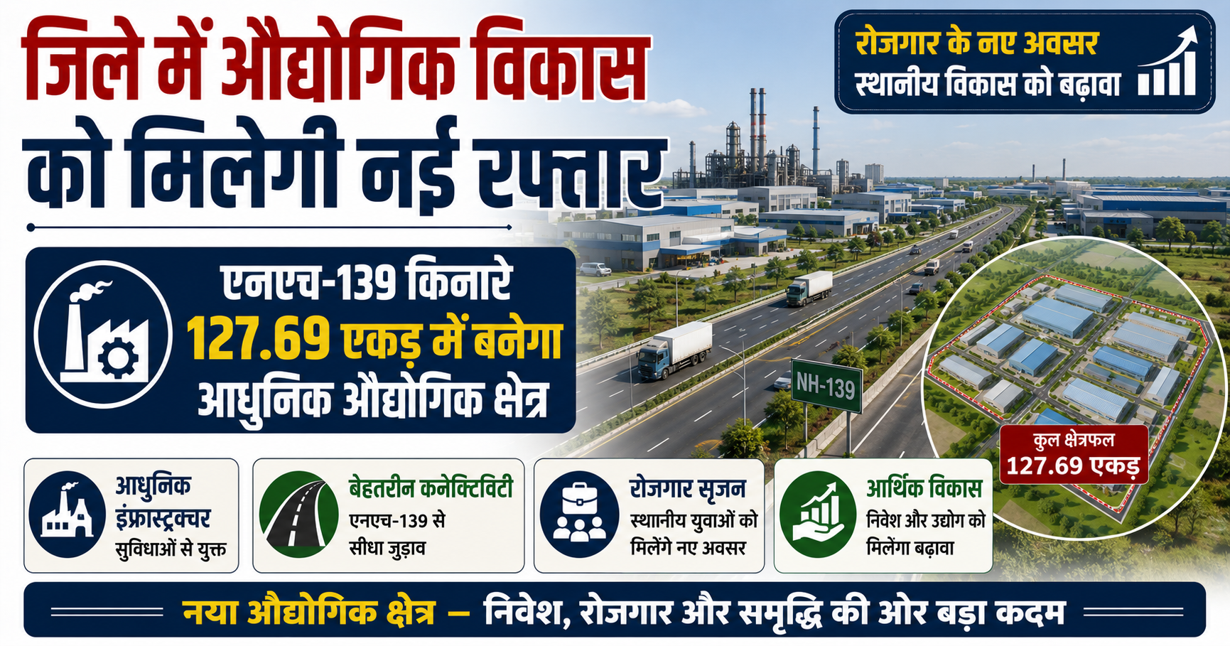जिले में औद्योगिक विकास को मिलेगी नई रफ्तार, एनएच-139 किनारे 127.69 एकड़ में बनेगा आधुनिक औद्योगिक क्षेत्र
