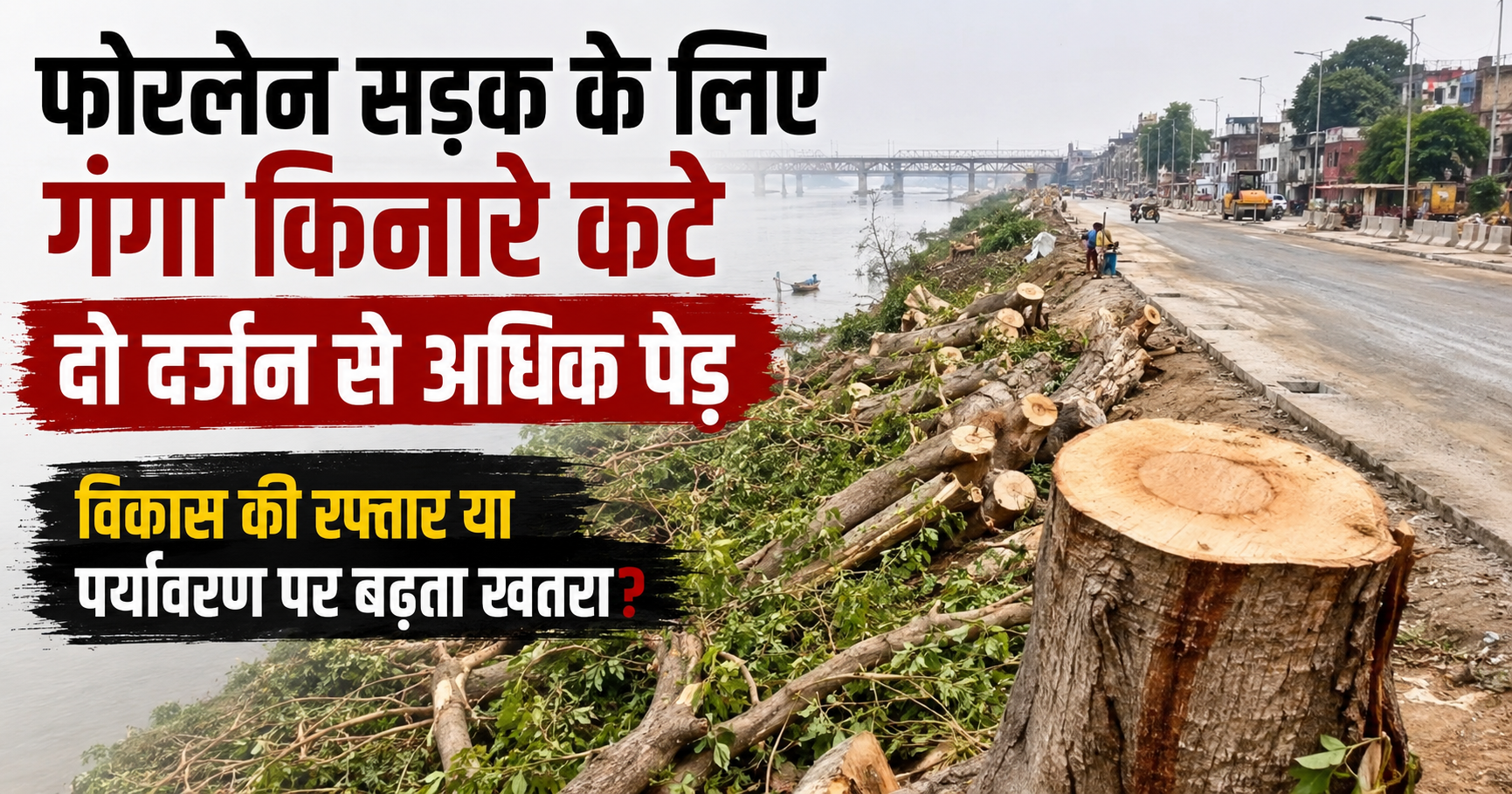 फोरलेन सड़क के लिए गंगा किनारे कटे दो दर्जन से अधिक पेड़, विकास की रफ्तार या पर्यावरण पर बढ़ता खतरा?