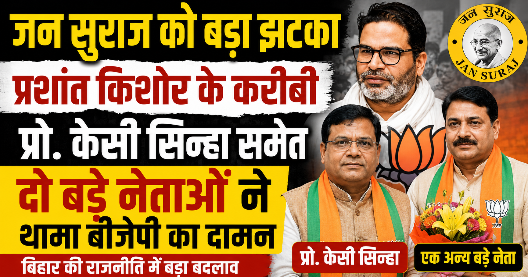 Bihar Politics: Jan Suraaj Suffers Major Setback as Prashant Kishor's Close Associate Prof. K.C. Sinha and Another Senior Leader Join BJP