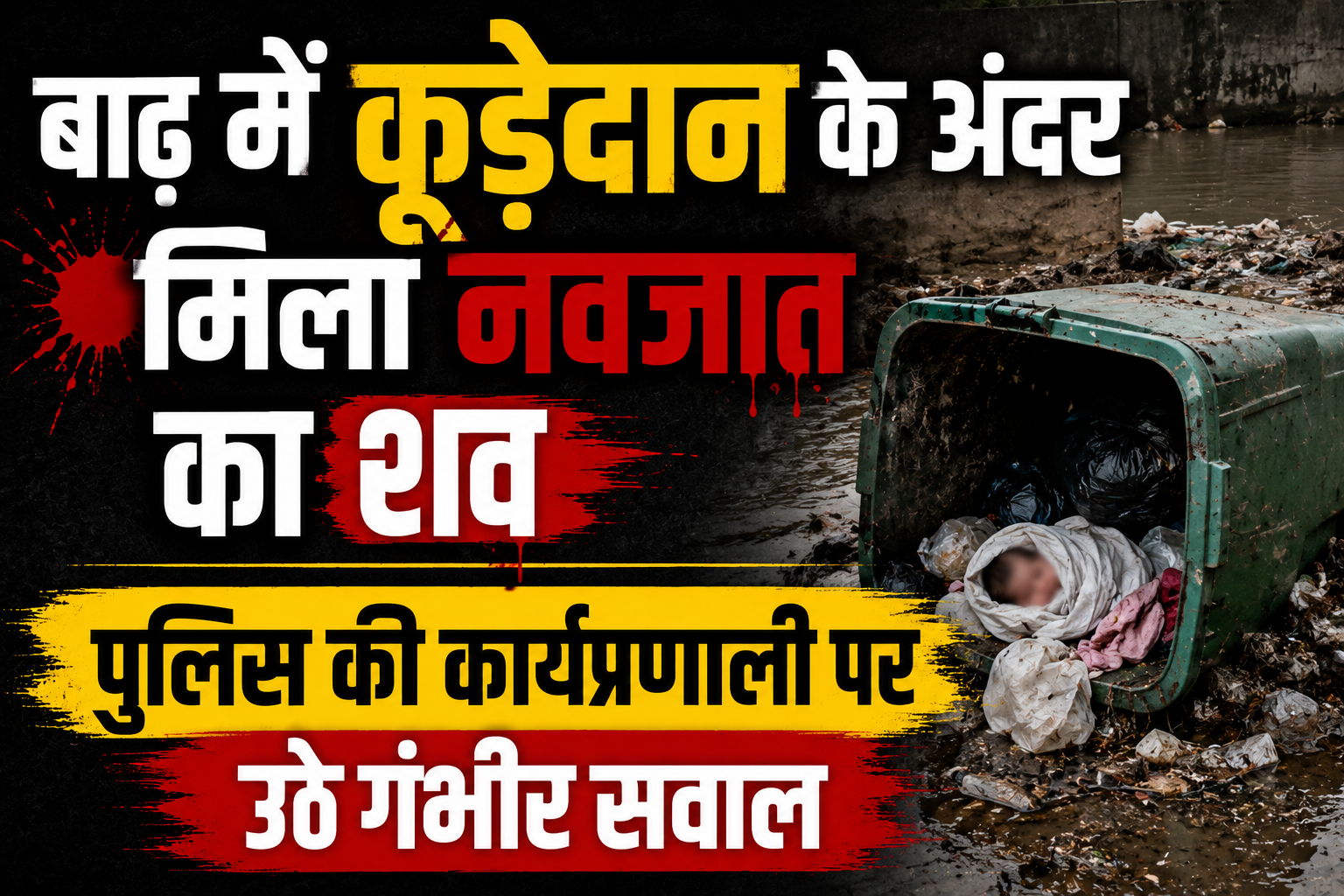 बाढ़ में कूड़ेदान के अंदर मिला नवजात का शव, पुलिस की कार्यप्रणाली पर उठे गंभीर सवाल