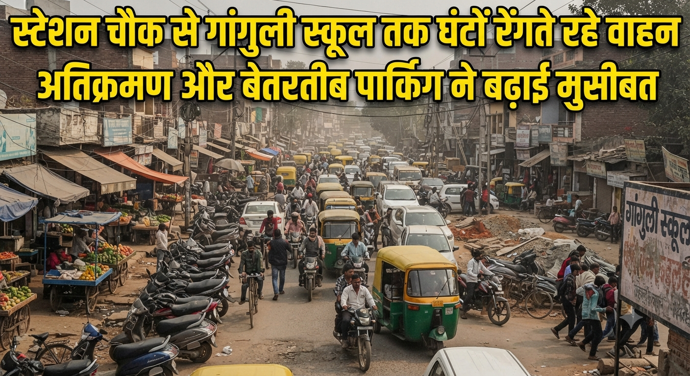 स्टेशन चौक से गांगुली स्कूल तक घंटों रेंगते रहे वाहन, अतिक्रमण और बेतरतीब पार्किंग ने बढ़ाई मुसीबत