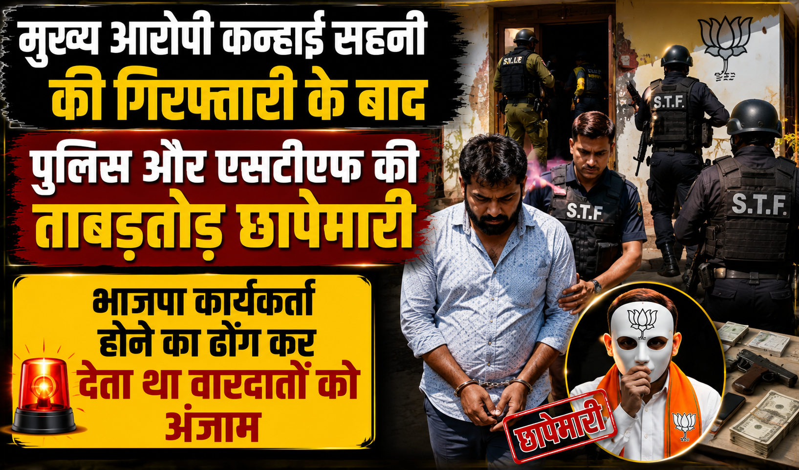 मुख्य आरोपी कन्हाई सहनी की गिरफ्तारी के बाद पुलिस और एसटीएफ की ताबड़तोड़ छापेमारी; भाजपा कार्यकर्ता होने का ढोंग कर देता था वारदातों को अंजाम