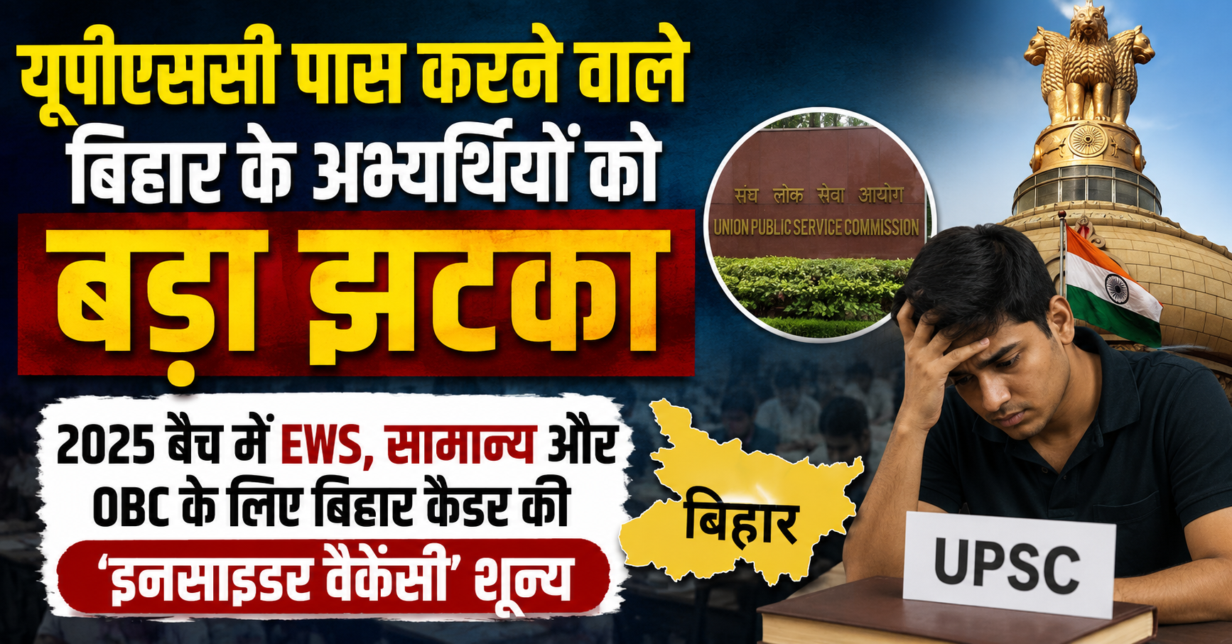 यूपीएससी पास करने वाले बिहार के अभ्यर्थियों को बड़ा झटका, 2025 बैच में EWS, सामान्य और OBC के लिए बिहार कैडर की ‘इनसाइडर वैकेंसी’ शून्य