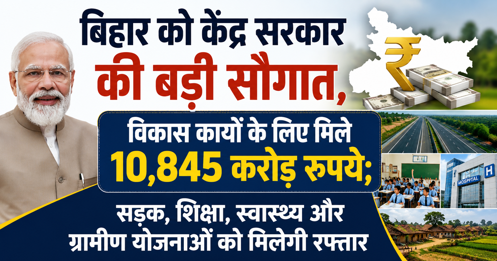 बिहार को केंद्र सरकार की बड़ी सौगात, विकास कार्यों के लिए मिले 10,845 करोड़ रुपये; सड़क, शिक्षा, स्वास्थ्य और ग्रामीण योजनाओं को मिलेगी रफ्तार