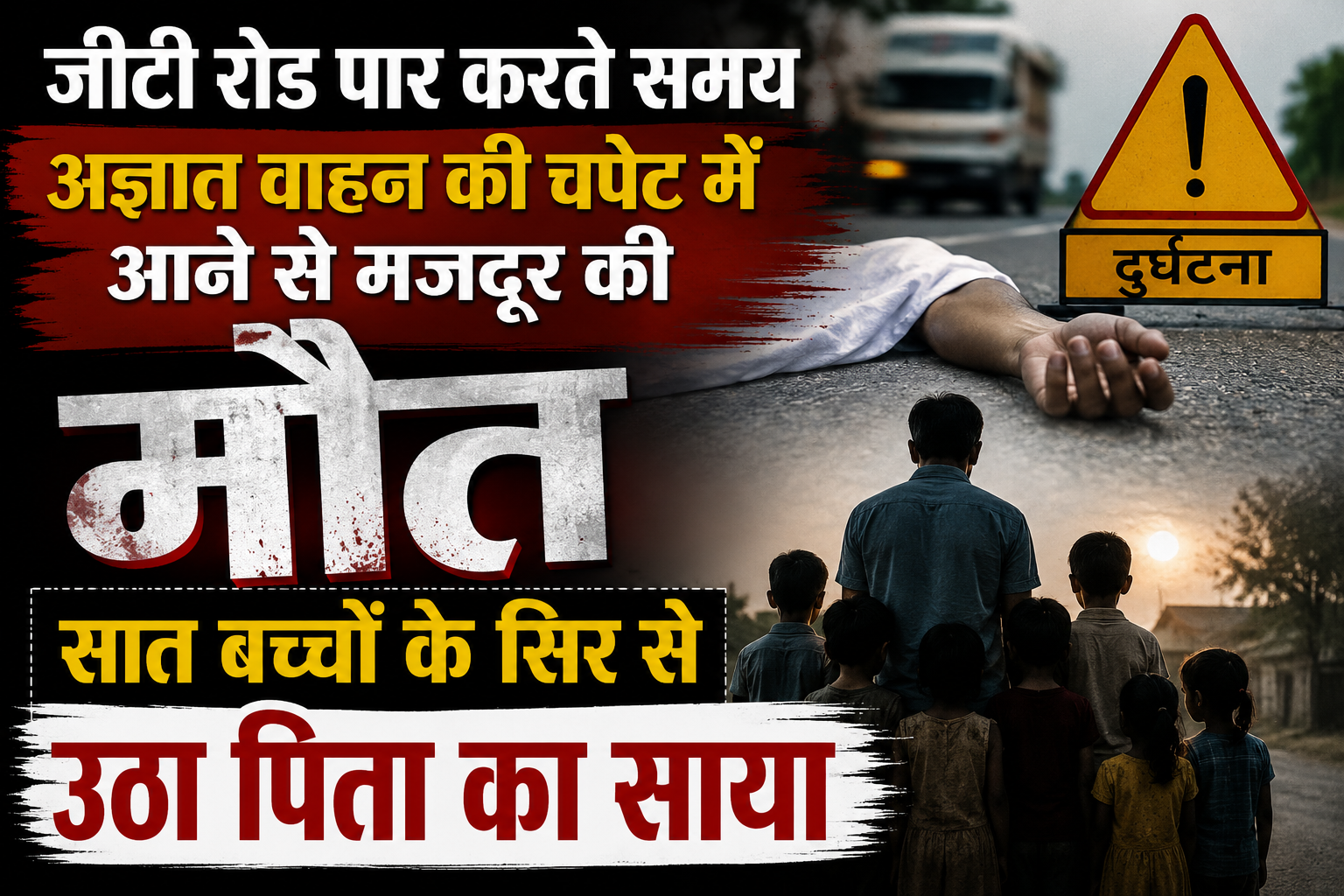 जीटी रोड पार करते समय अज्ञात वाहन की चपेट में आने से मजदूर की मौत, सात बच्चों के सिर से उठा पिता का साया