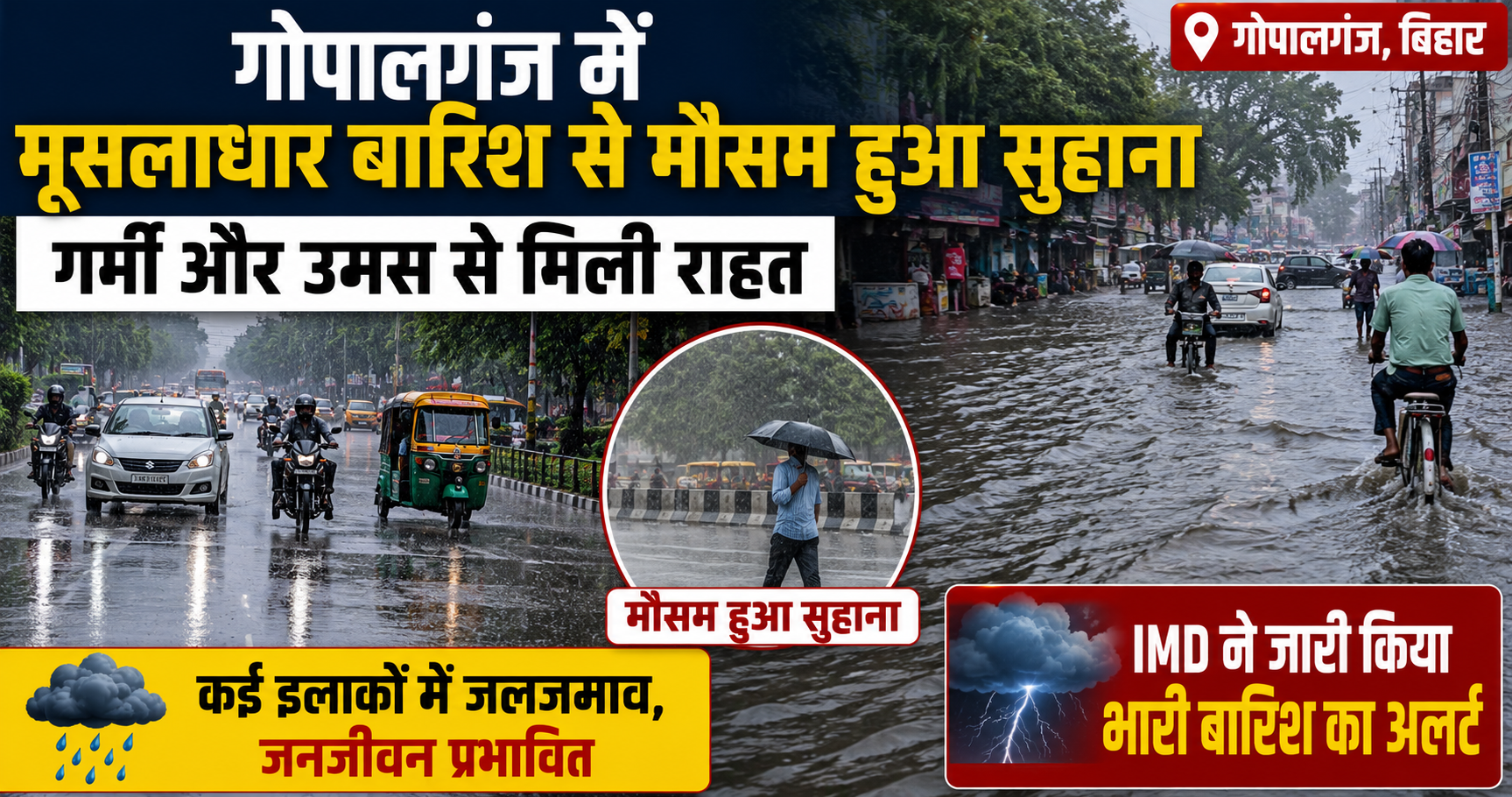गोपालगंज में मूसलाधार बारिश से मौसम हुआ सुहाना, गर्मी और उमस से मिली राहत; कई इलाकों में जलजमाव, IMD ने जारी किया भारी बारिश का अलर्ट