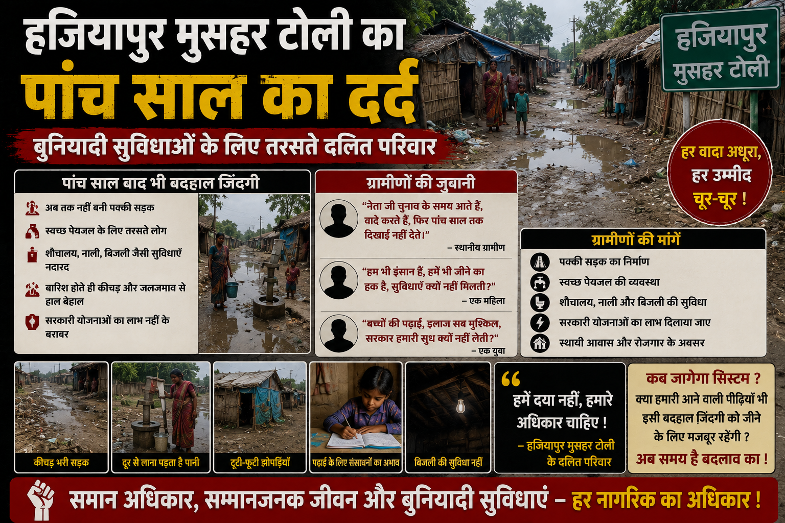 हजियापुर मुसहर टोली का पांच साल का दर्द — बुनियादी सुविधाओं के लिए तरसते दलित परिवार