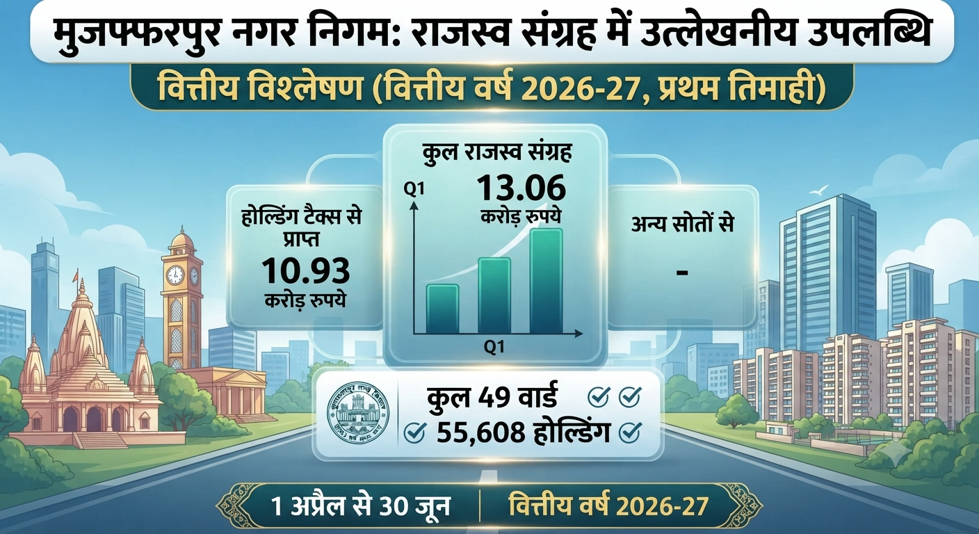 मुजफ्फरपुर नगर निगम: राजस्व संग्रह में उल्लेखनीय उपलब्धि और वित्तीय विश्लेषण (वित्तीय वर्ष 2026-27, प्रथम तिमाही)