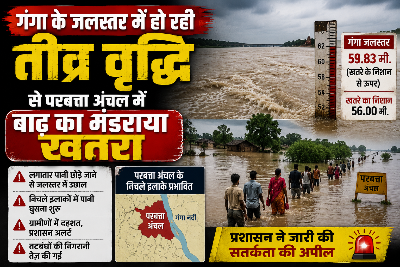 गंगा के जलस्तर में हो रही तीव्र वृद्धि से परबत्ता अंचल में बाढ़ का मंडराया खतरा; निचले इलाकों में घुसा पानी, तटवर्ती ग्रामीणों की बढ़ी धड़कनें, प्रशासन ने शुरू की मॉनिटरिंग