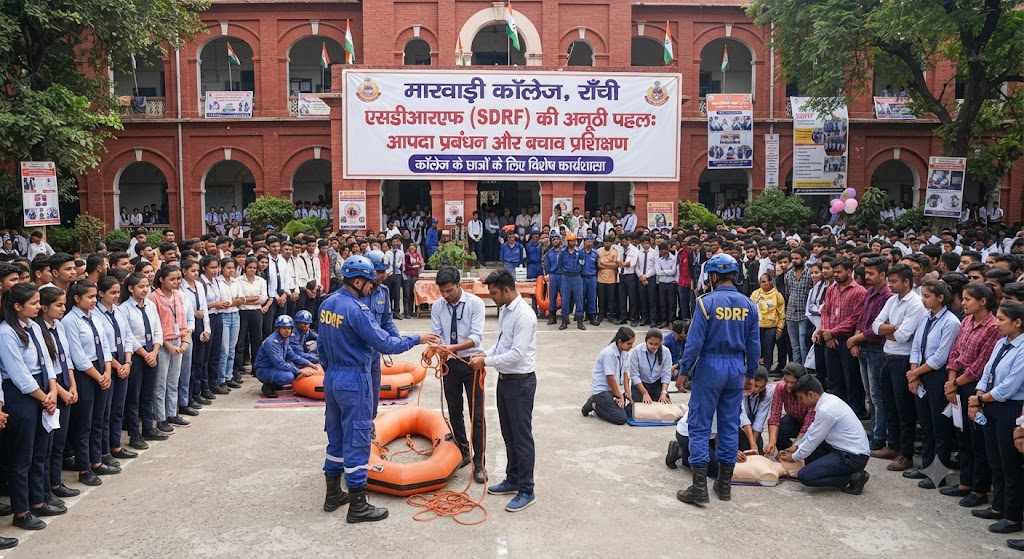 Unique Initiative by SDRF at Marwari College; Teaches Disaster Management and Fire Safety Skills to Students and Teachers, Provides Practical Safety Tips Through Mock Drill