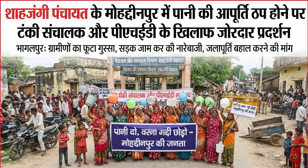 पेयजल संकट पर फूटा ग्रामीणों का गुस्सा; शाहजंगी पंचायत के मोहद्दीनपुर में पानी की आपूर्ति ठप होने पर टंकी संचालक और पीएचईडी के खिलाफ जोरदार प्रदर्शन