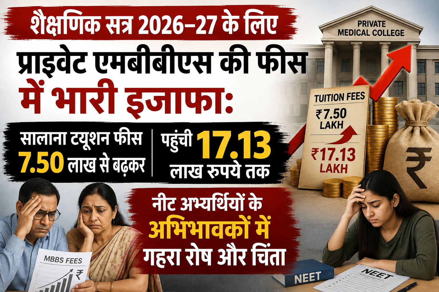 Massive Hike in Private MBBS Fees for the 2026–27 Academic Session: Annual Tuition Fees Surge from 7.50 Lakhs to 17.13 Lakhs Rupees