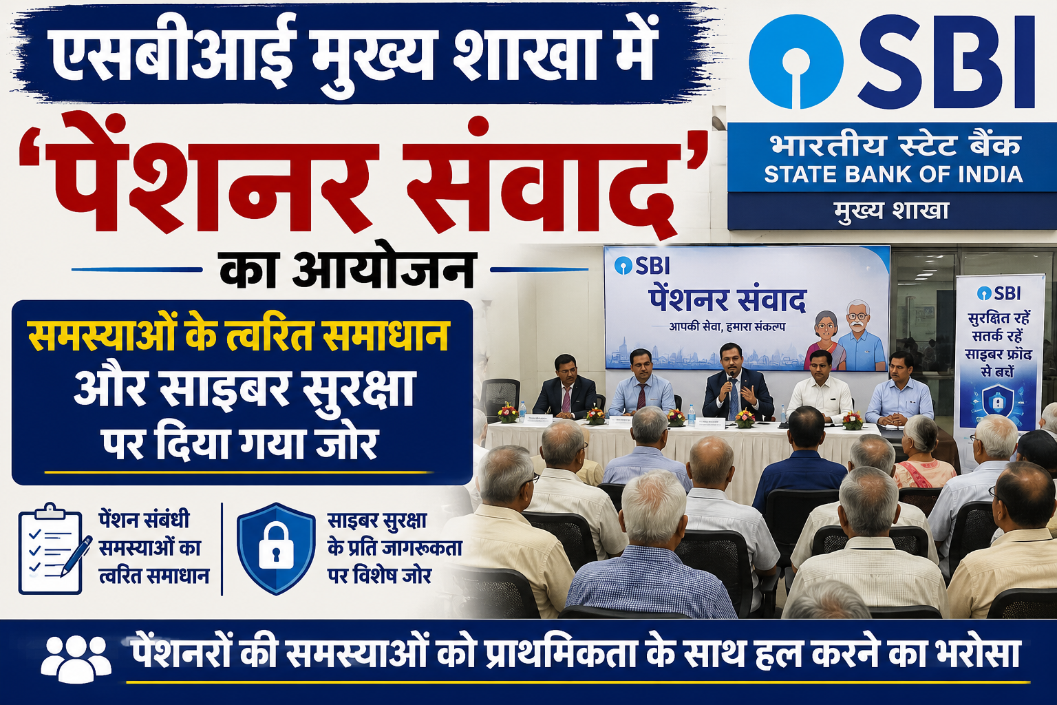 एसबीआई मुख्य शाखा में 'पेंशनर संवाद' का आयोजन, समस्याओं के त्वरित समाधान और साइबर सुरक्षा पर दिया गया जोर