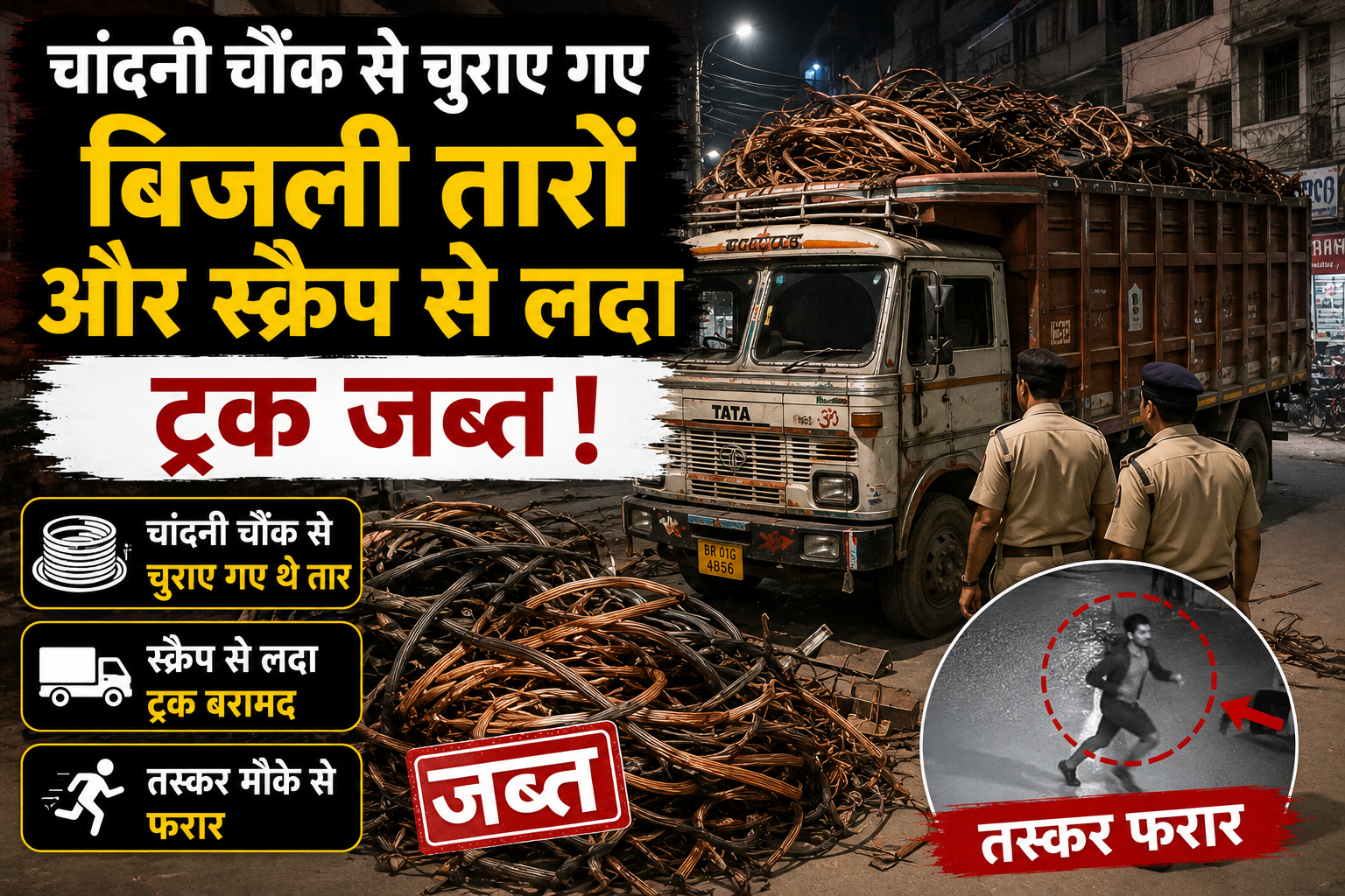 चांदनी चौक से चुराए गए बिजली तारों और स्क्रैप से लदा ट्रक जब्त, तस्कर फरार