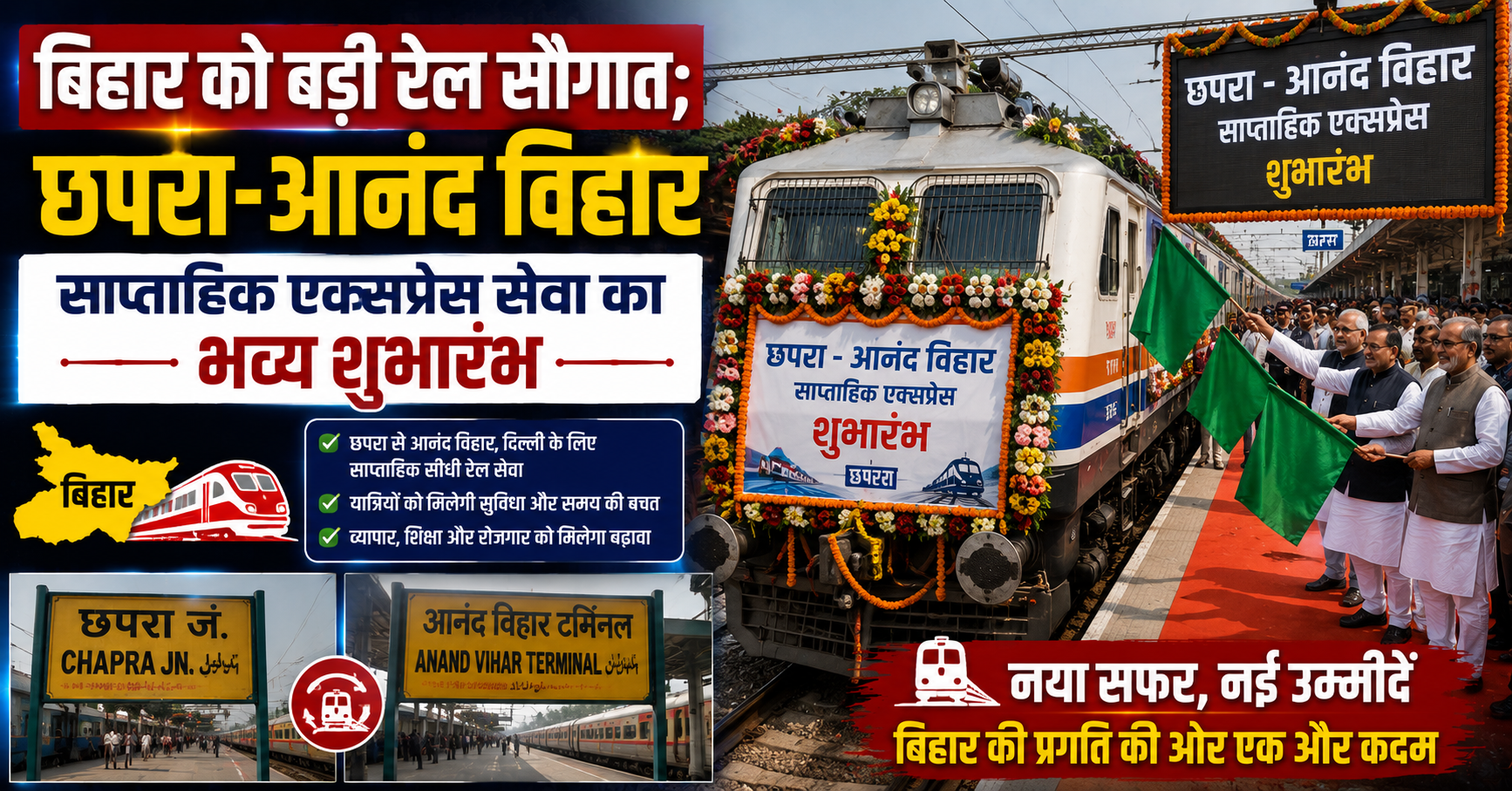 Major Rail Boost for Bihar; Chhapra-Anand Vihar Weekly Express Flagged Off.