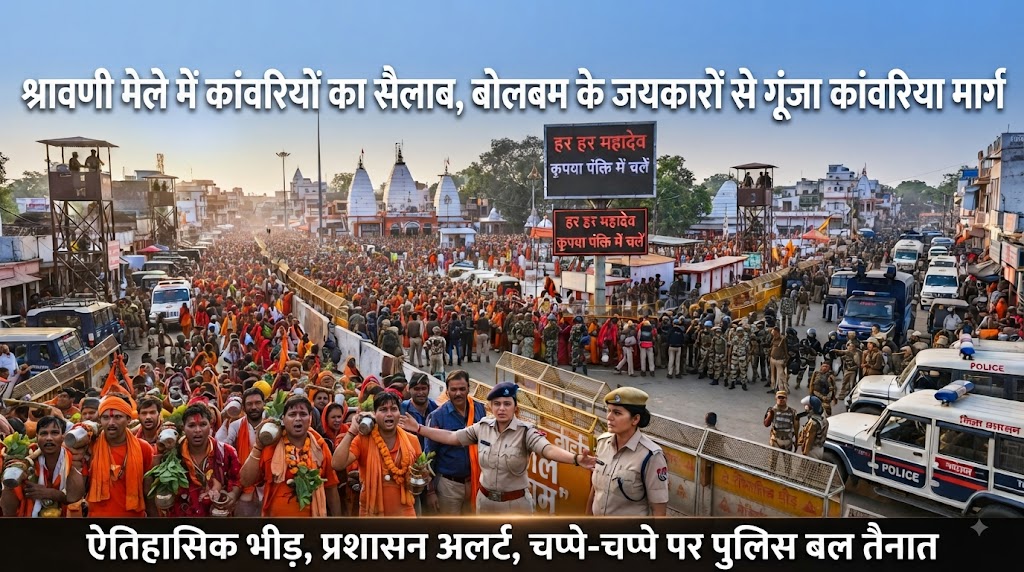 A Flood of Kanwarias in Shravani Mela Kanwaria Path Echoes with Chants of "Bol Bam"; Pilgrims Reach Baba Dham Lying Prostrate and Performing Dandi Yatra, A Marvelous Spectacle of Unwavering Faith