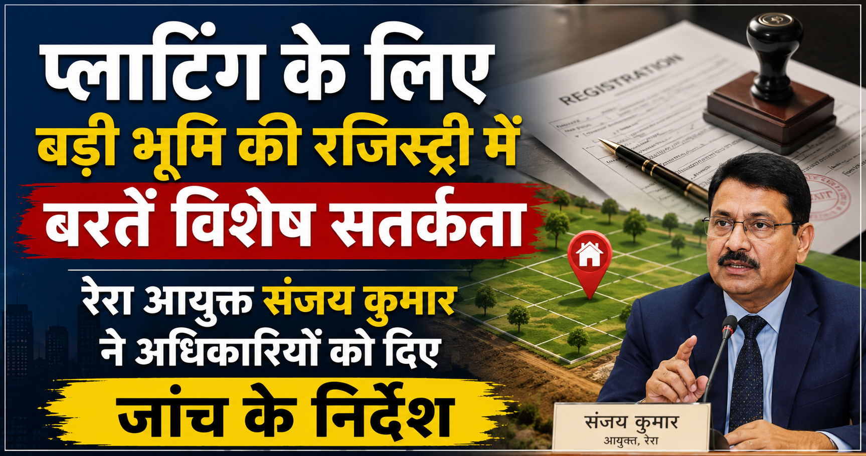 Exercise Extra Caution in Registration of Large Plots of Land for Plotting, RERA Commissioner Sanjay Kumar Directs Officials to Conduct Thorough Checks