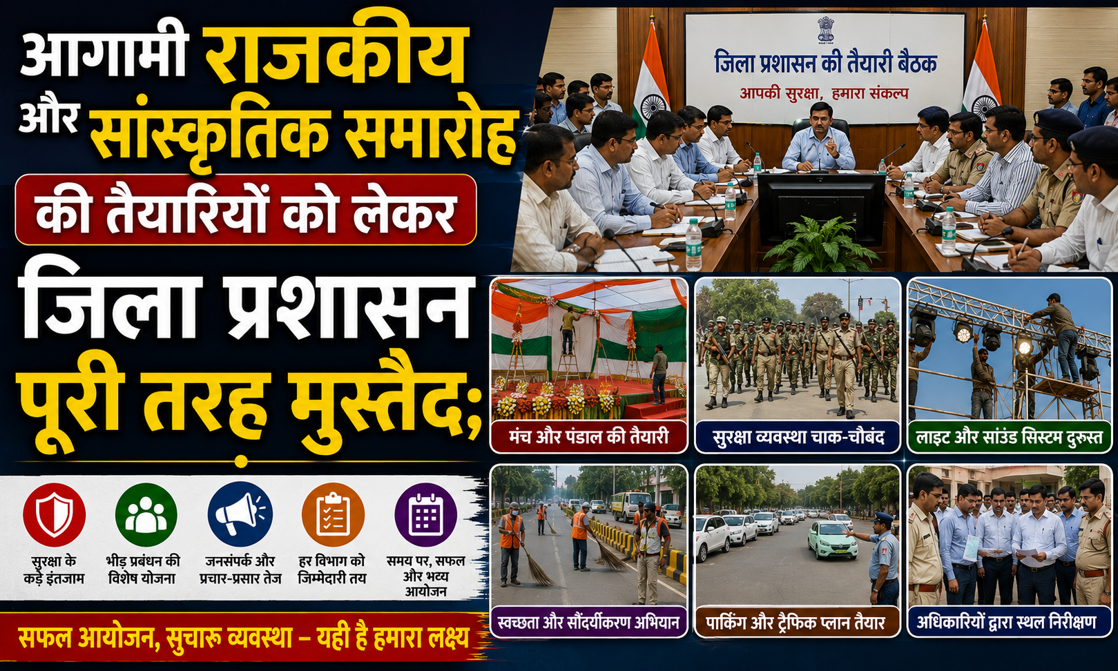 आगामी राजकीय और सांस्कृतिक समारोह की तैयारियों को लेकर जिला प्रशासन पूरी तरह मुस्तैद; जिलाधिकारी ने संबंधित पदाधिकारियों के साथ की उच्चस्तरीय बैठक, समारोह स्थल पर आमजन की सुविधाओं और सुरक्षा को लेकर दिए कड़े निर्देश