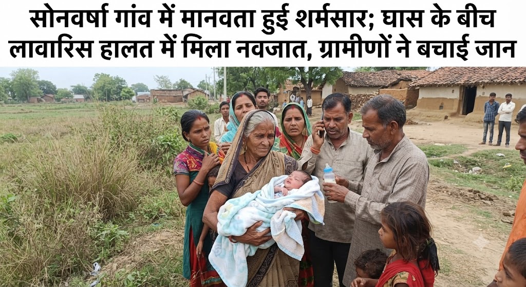 सोनवर्षा गांव में मानवता हुई शर्मसार; घास के बीच लावारिस हालत में मिला नवजात, ग्रामीणों ने बचाई जान