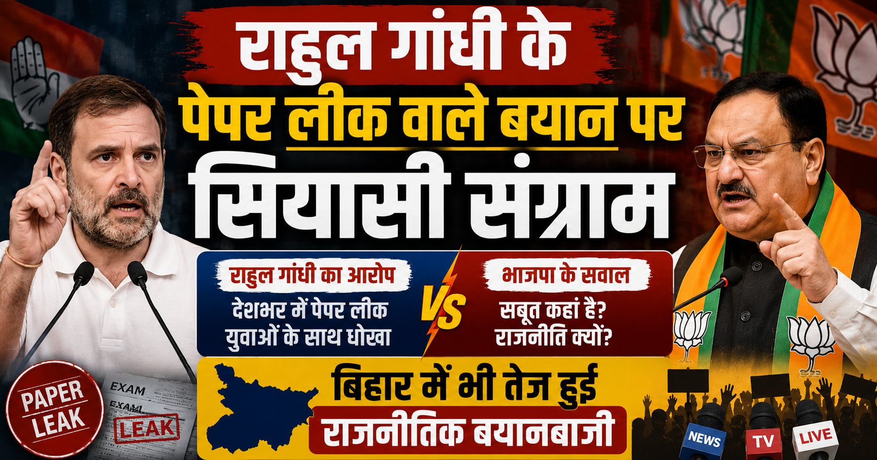 राहुल गांधी के पेपर लीक वाले बयान पर सियासी संग्राम: भाजपा ने उठाए सवाल, बिहार में भी तेज हुई राजनीतिक बयानबाजी