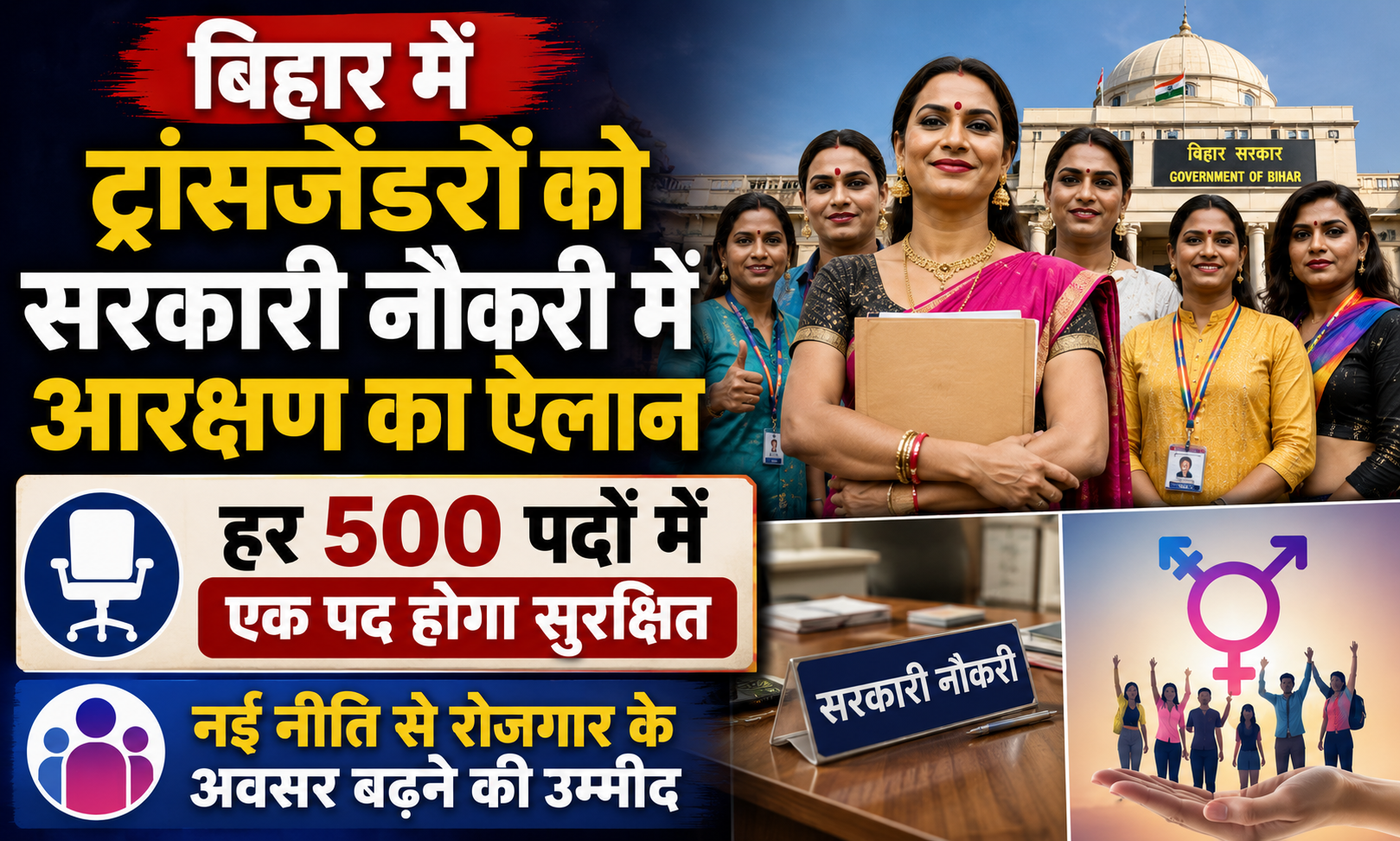 बिहार में ट्रांसजेंडरों को सरकारी नौकरी में आरक्षण का ऐलान, हर 500 पदों में एक पद होगा सुरक्षित; नई नीति से रोजगार के अवसर बढ़ने की उम्मीद