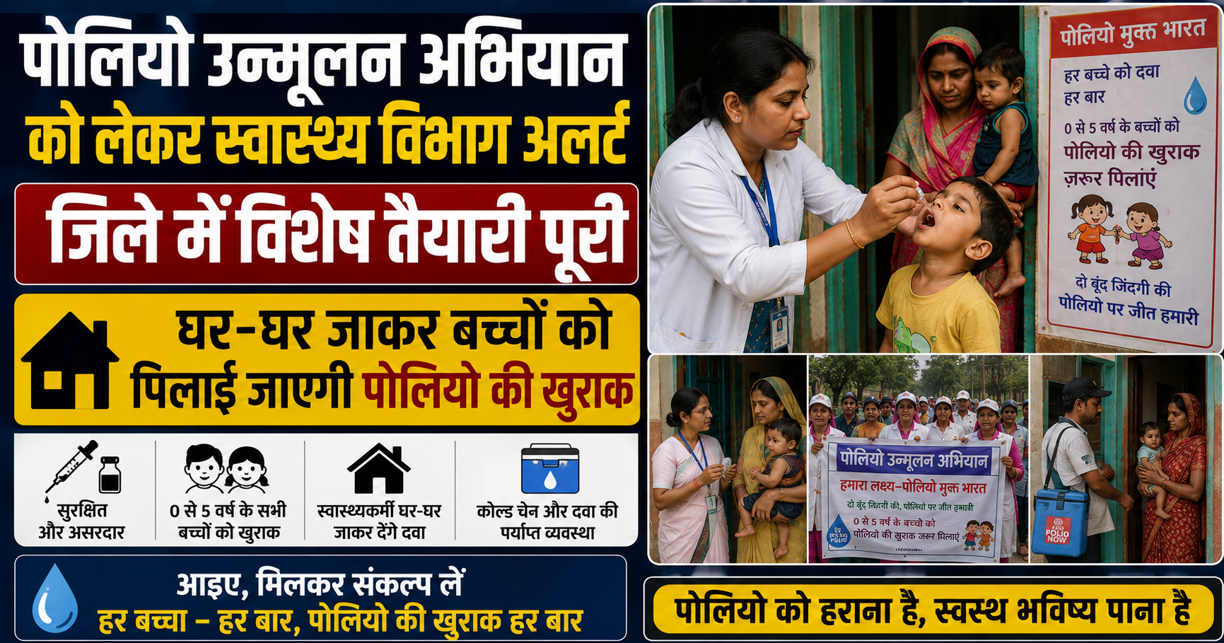 पोलियो उन्मूलन अभियान को लेकर स्वास्थ्य विभाग अलर्ट, जिले में विशेष तैयारी पूरी; घर-घर जाकर बच्चों को पिलाई जाएगी पोलियो की खुराक