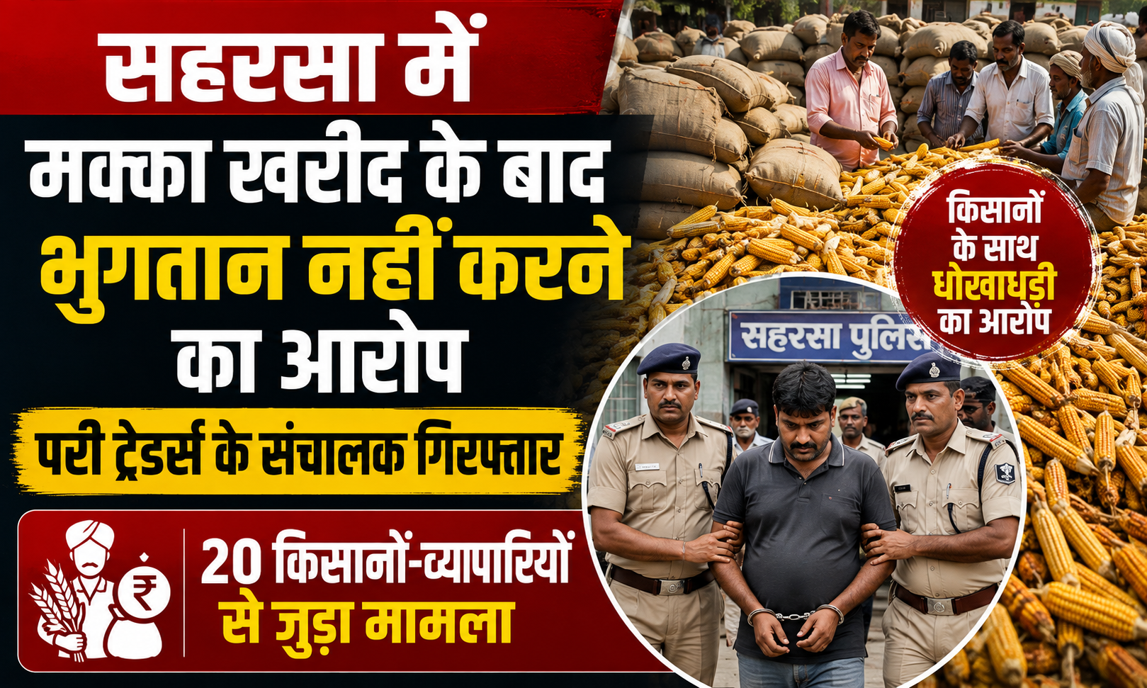 सहरसा में मक्का खरीद के बाद भुगतान नहीं करने का आरोप, परी ट्रेडर्स के संचालक गिरफ्तार; 20 किसानों-व्यापारियों से जुड़ा मामला