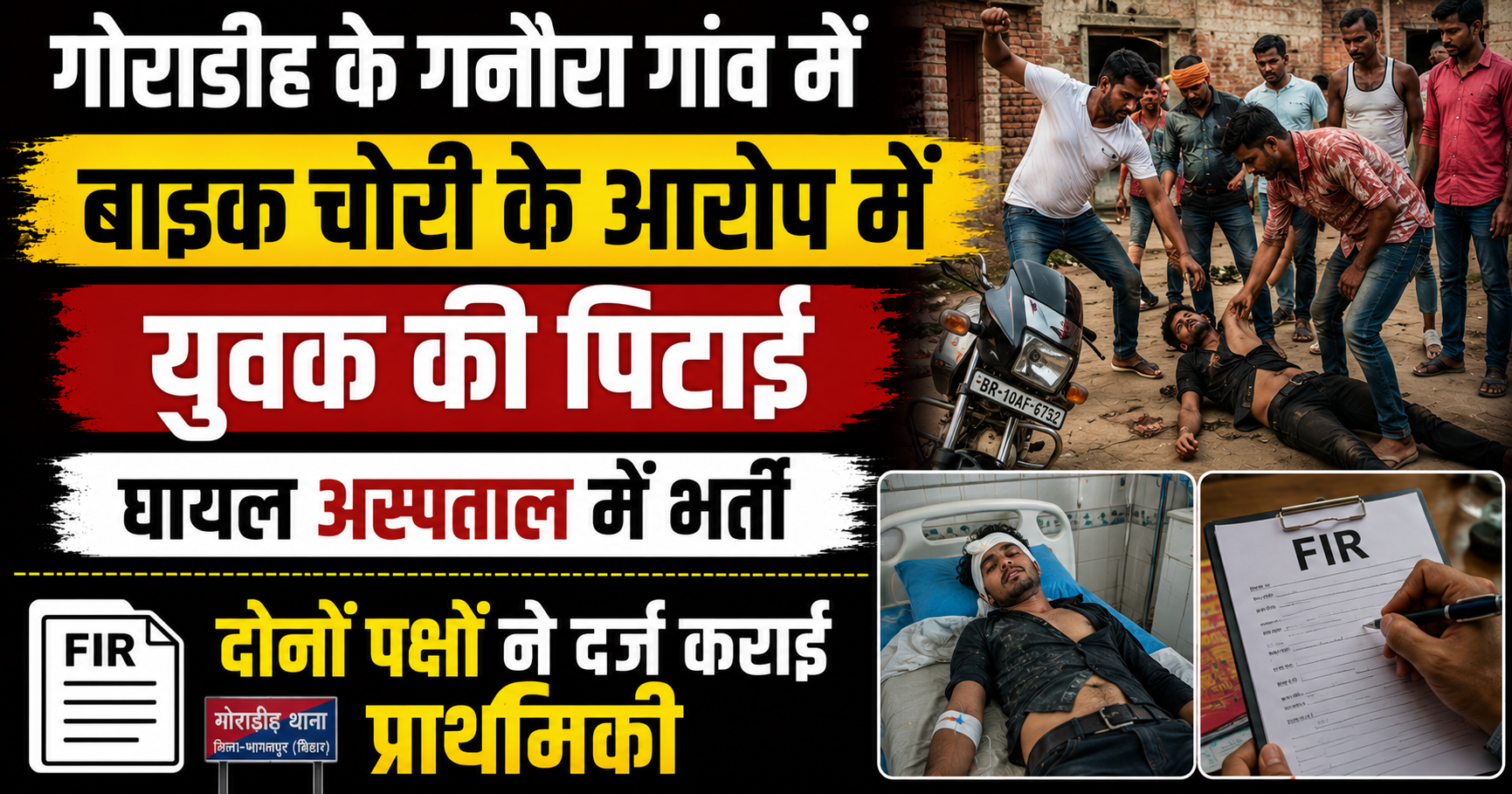 गोराडीह के गनौरा गांव में बाइक चोरी के आरोप में युवक की पिटाई, घायल अस्पताल में भर्ती; दोनों पक्षों ने दर्ज कराई प्राथमिकी