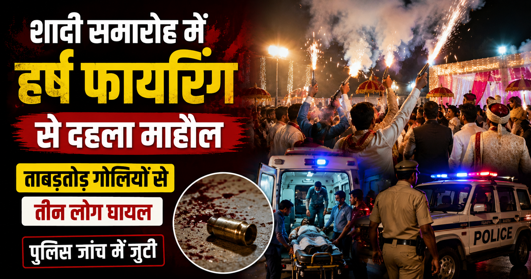 शादी समारोह में हर्ष फायरिंग से दहला माहौल, ताबड़तोड़ गोलियों से तीन लोग घायल, पुलिस जांच में जुटी