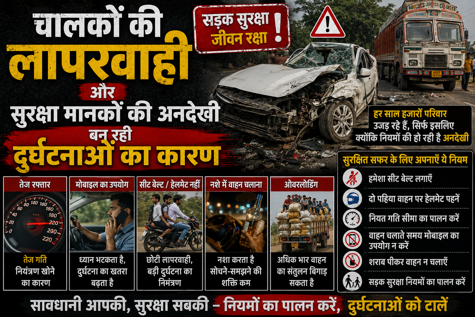 चालकों की लापरवाही और सुरक्षा मानकों की अनदेखी बन रही दुर्घटनाओं का कारण