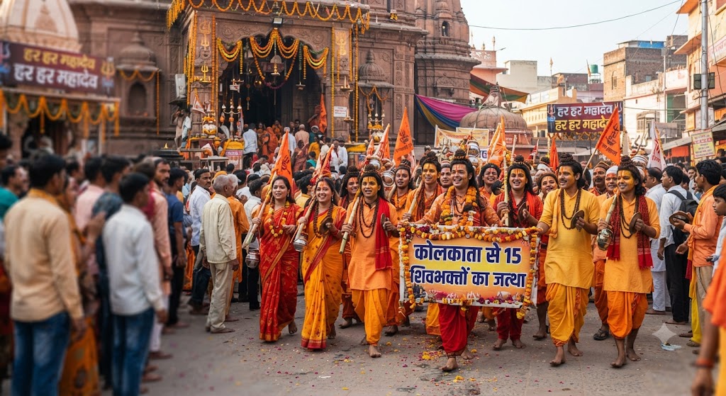 कोलकाता से आए 15 शिवभक्तों का जत्था बना आकर्षण का केंद्र; 80 किलो वजनी मां तारा की प्रतिमा को कांवर में लेकर बाबा वैद्यनाथ धाम के लिए पैदल रवाना