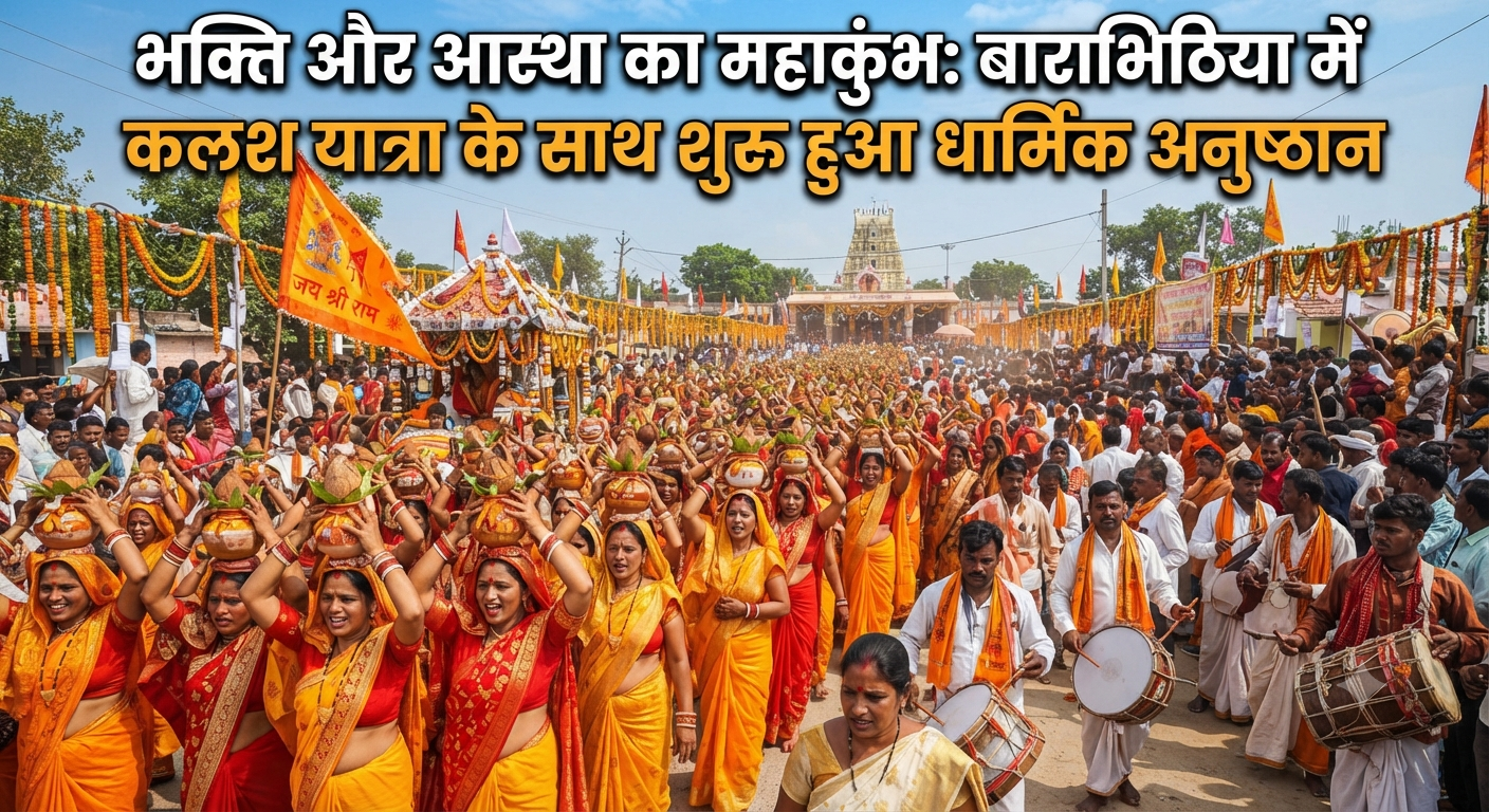 भक्ति और आस्था का महाकुंभ: बाराभिठिया में कलश यात्रा के साथ शुरू हुआ धार्मिक अनुष्ठान