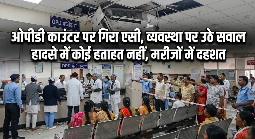 ओपीडी काउंटर पर गिरा एसी, व्यवस्था पर उठे सवाल