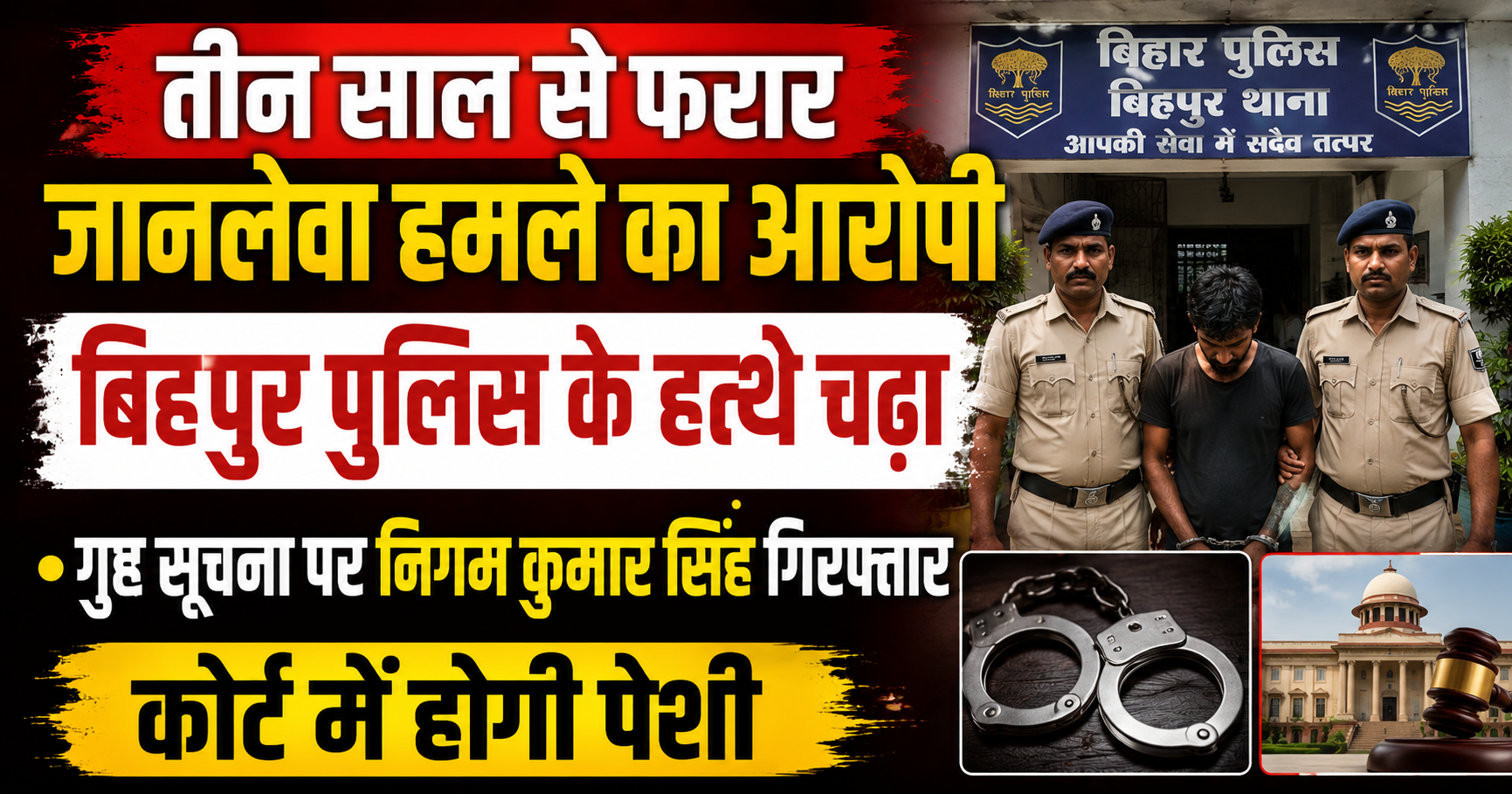 तीन साल से फरार जानलेवा हमले का आरोपी बिहपुर पुलिस के हत्थे चढ़ा, गुप्त सूचना पर निगम कुमार सिंह गिरफ्तार; कोर्ट में होगी पेशी