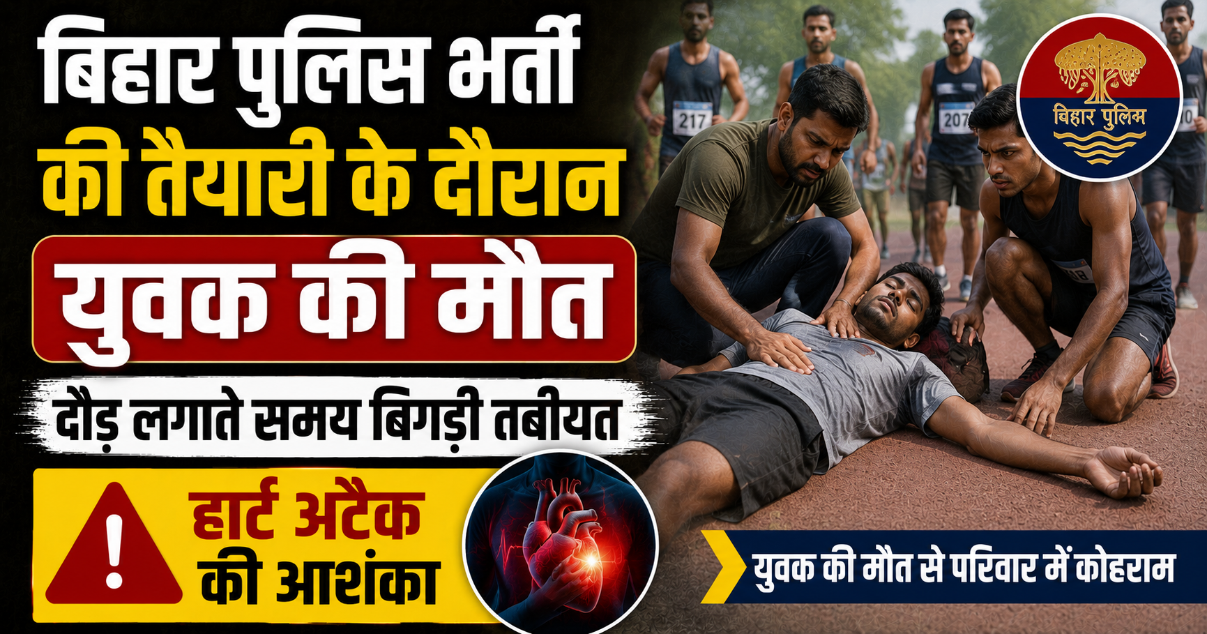 बिहार पुलिस भर्ती की तैयारी के दौरान युवक की मौत, दौड़ लगाते समय बिगड़ी तबीयत; हार्ट अटैक की आशंका